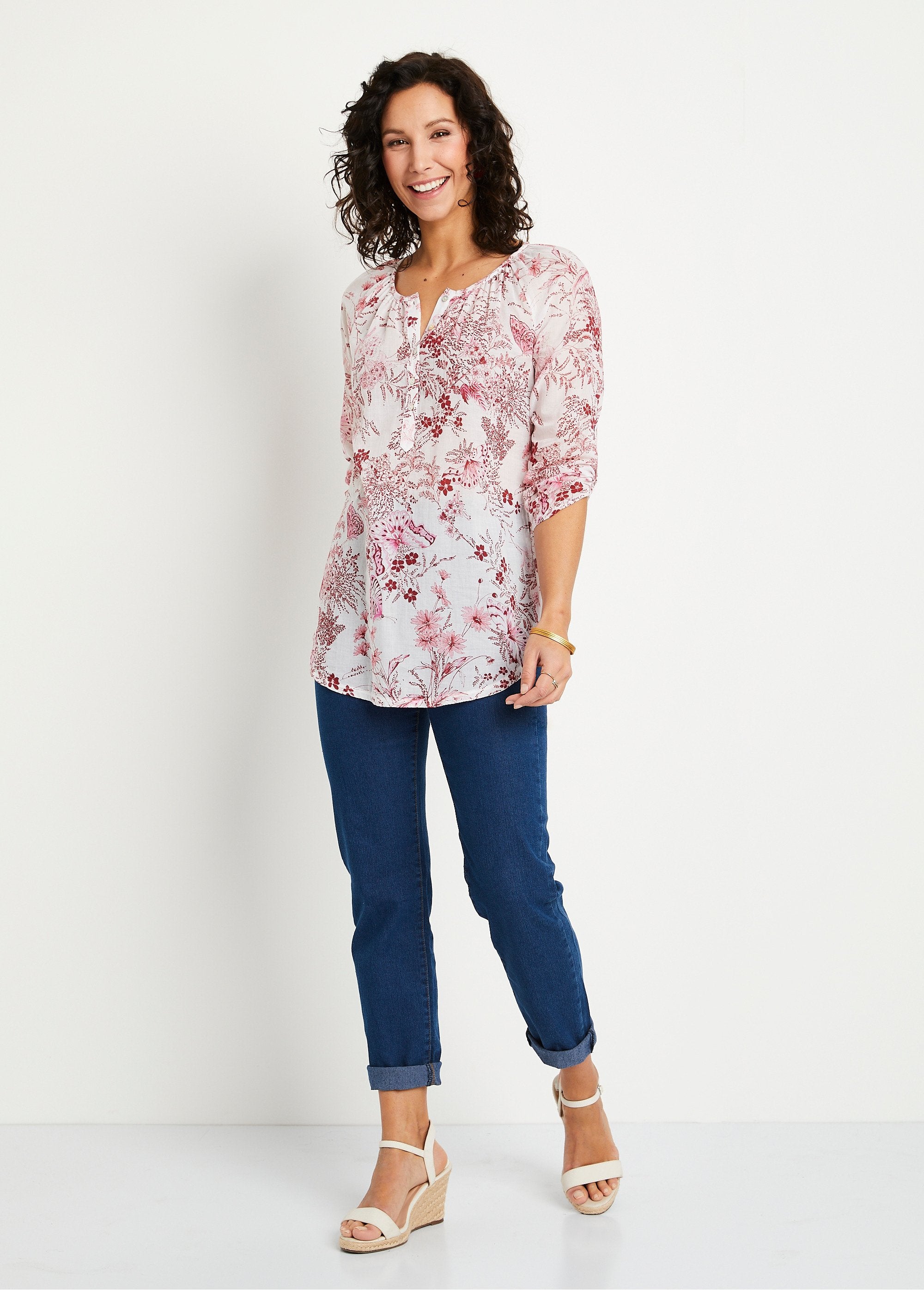 Tunique_boutonnée_ample_voile_imprimé_Blanc_et_rose_SF1_slim