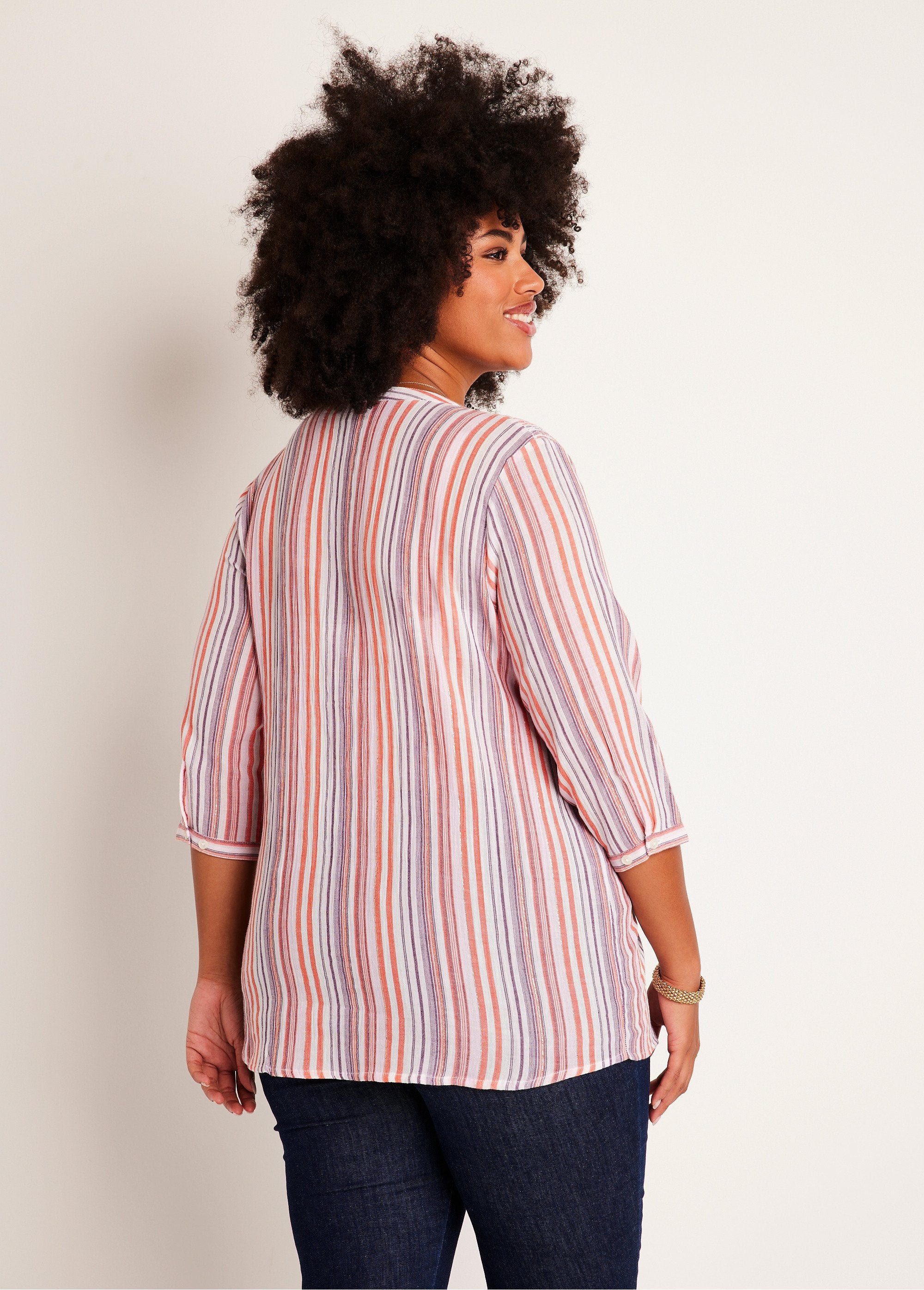 Tunique_droite_longue_rayée_brillant_Rose_DO1_curvy