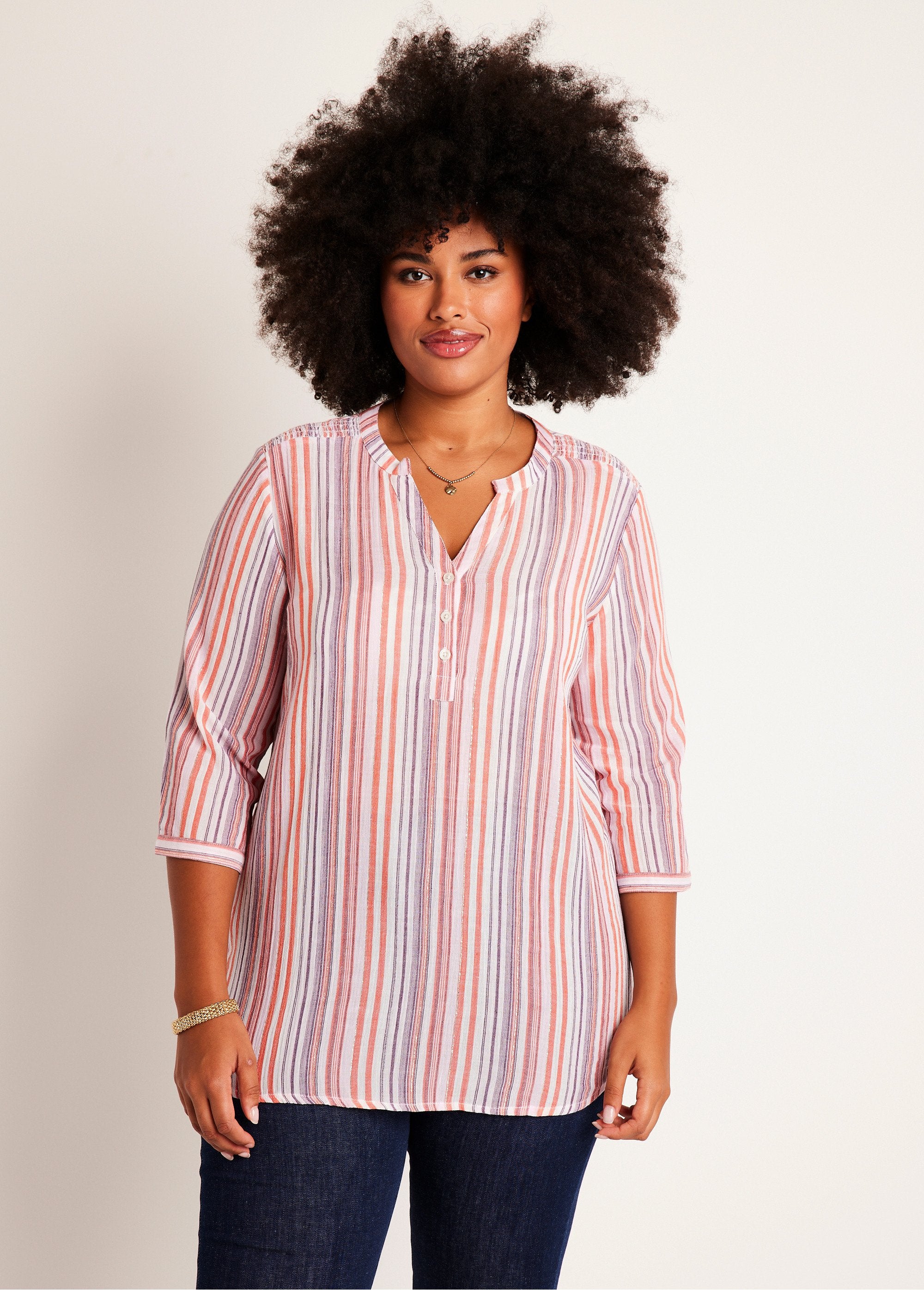 Tunique_droite_longue_rayée_brillant_Rose_FA1_curvy