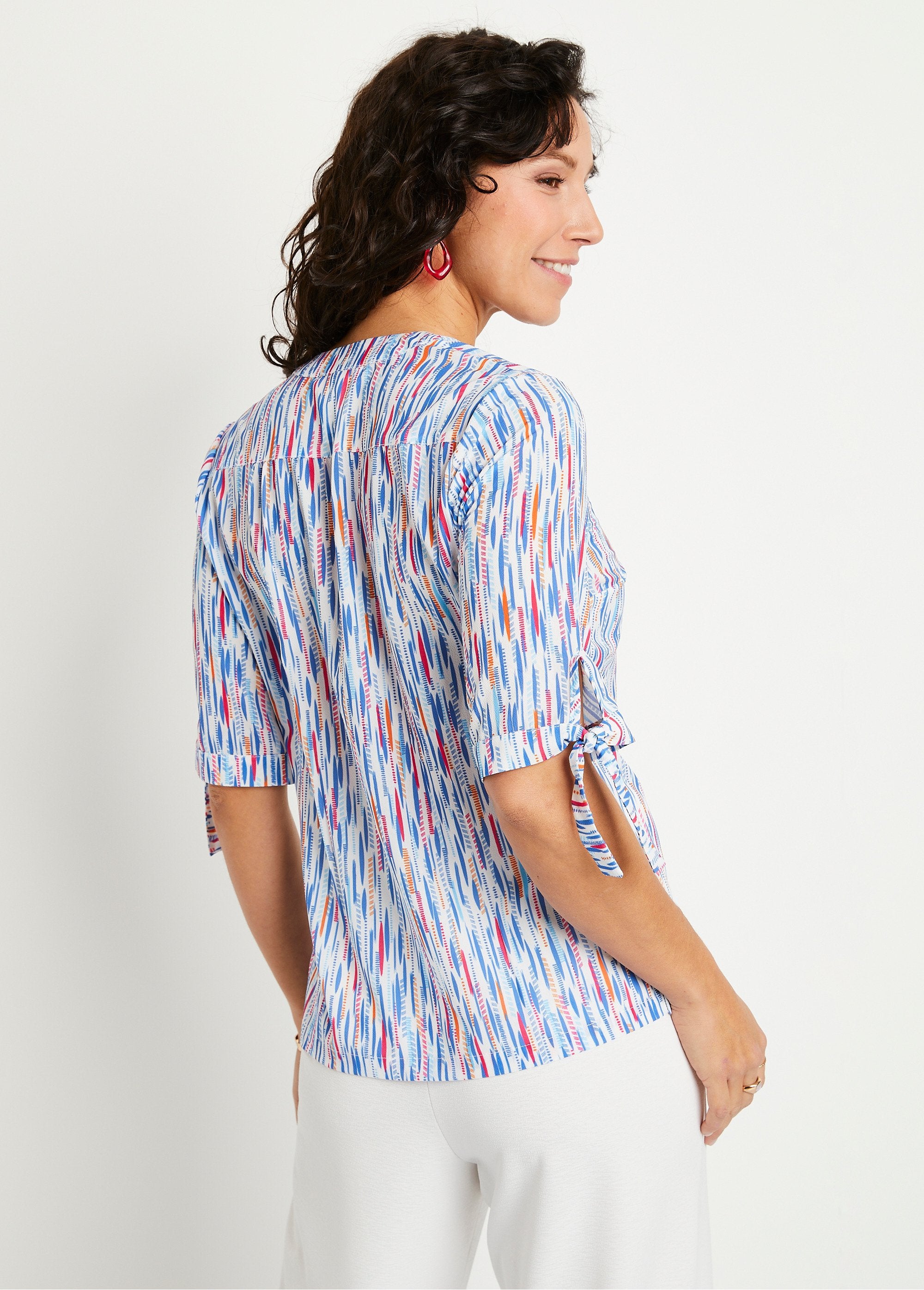 Tunique_droite_manches_courtes_à_nouettes_Bleu_et_fuchsia_DO1_slim