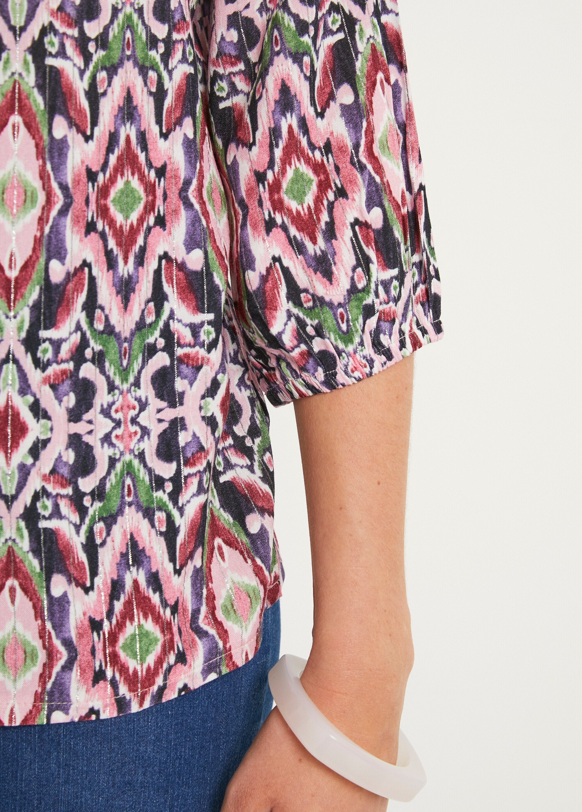 Tunique_longue_ample_boutonnée_manches_3/4_Rose_et_violet_DE3_slim