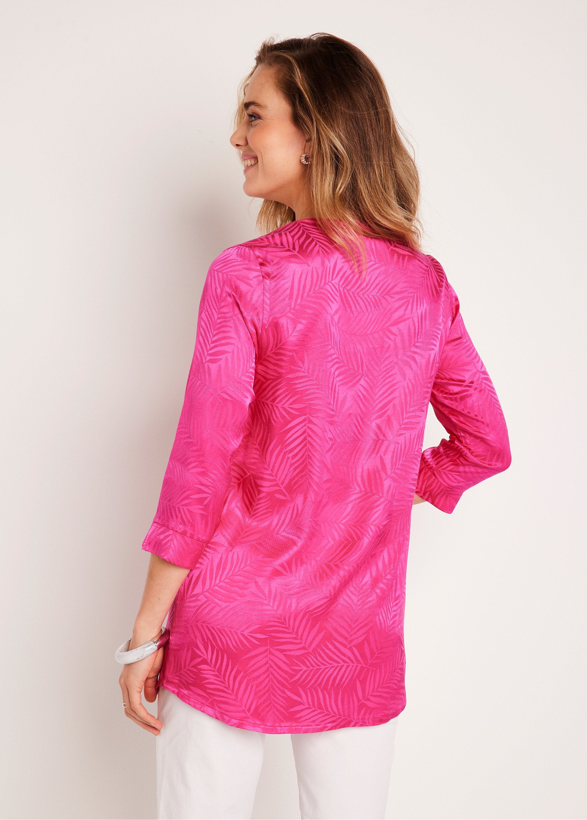 Tunique_longue_col_V_manches_3/4_Fuchsia_DO1_slim