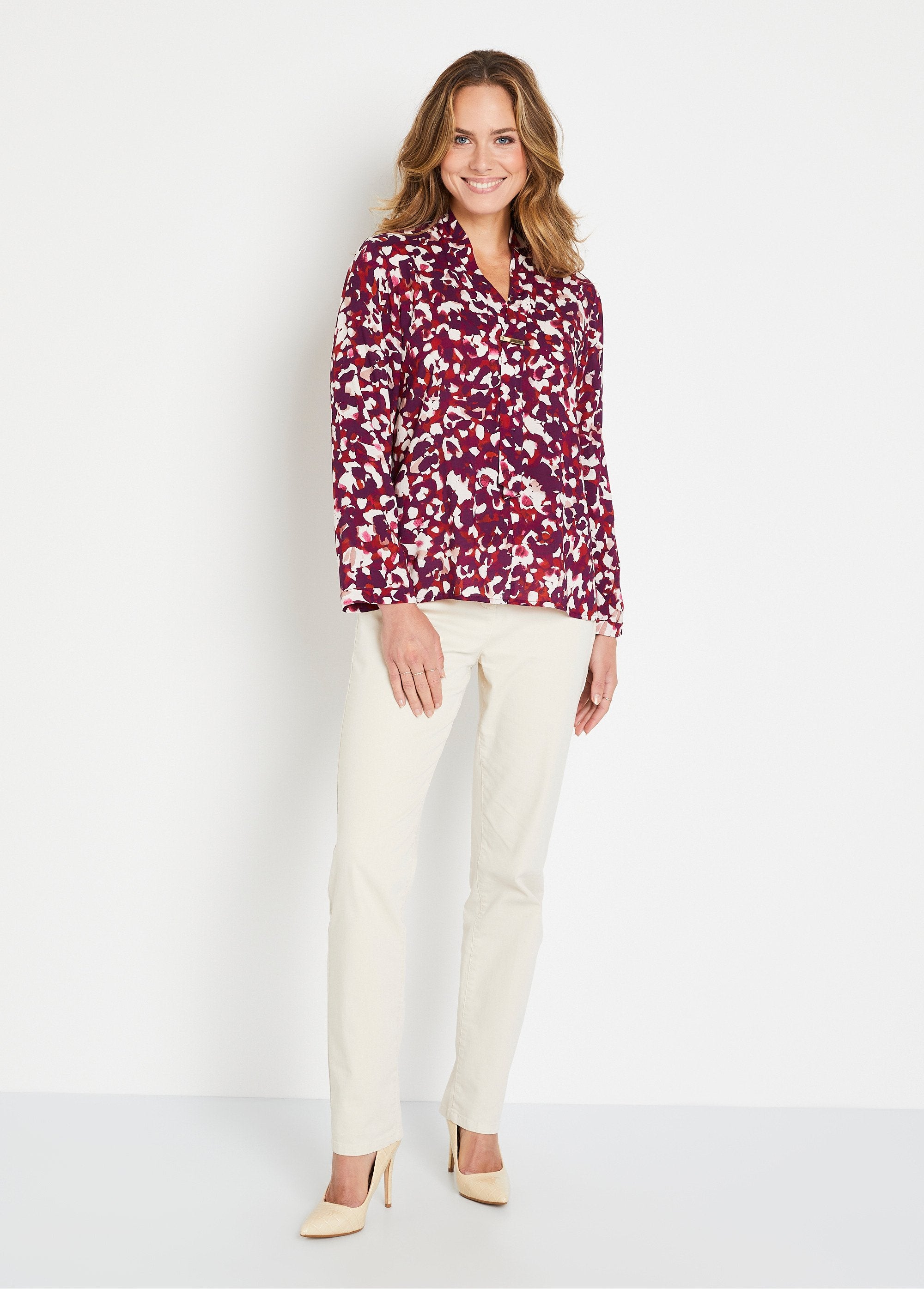 Tunique_longue_imprimée_col_V_cravate_Fuchsia_et_rouge_SF1_slim