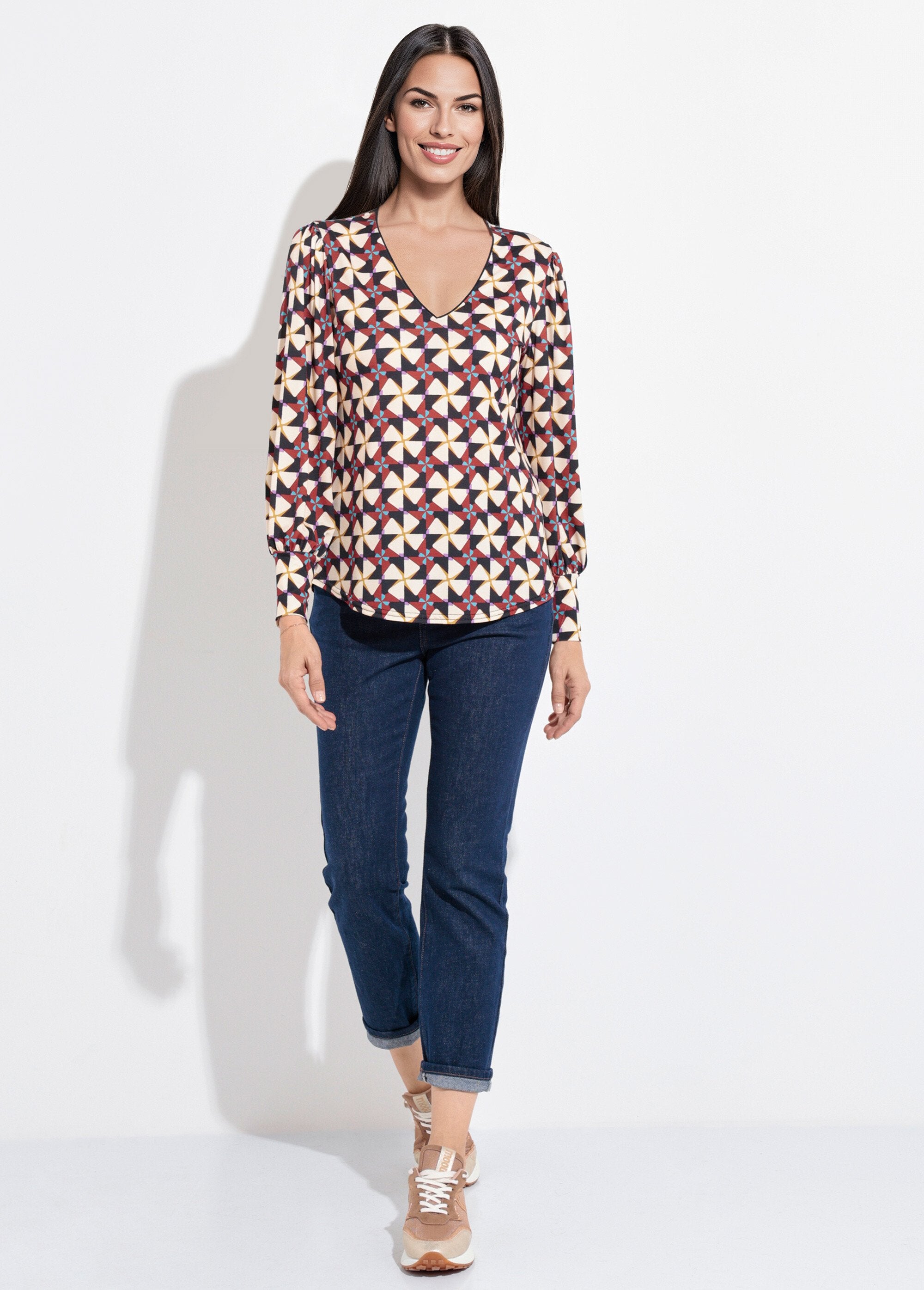 Tuniek_met_lange_mouwen_en_nauwsluitende_manchetten_Ecru_et_marron_SF1_slim