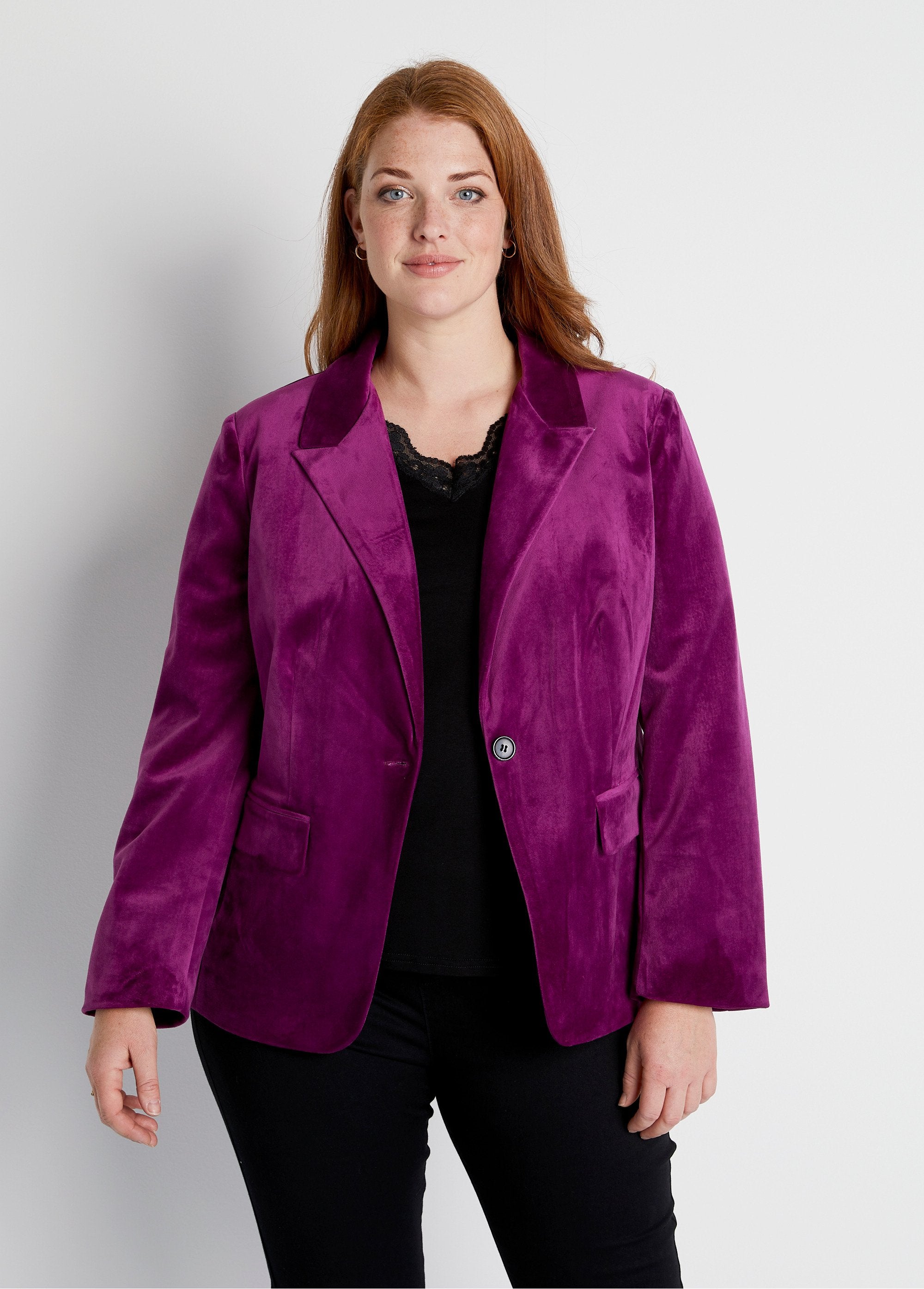 Veste_blazer_droite_velours_uni_col_tailleur_Violet_FA1_curvy