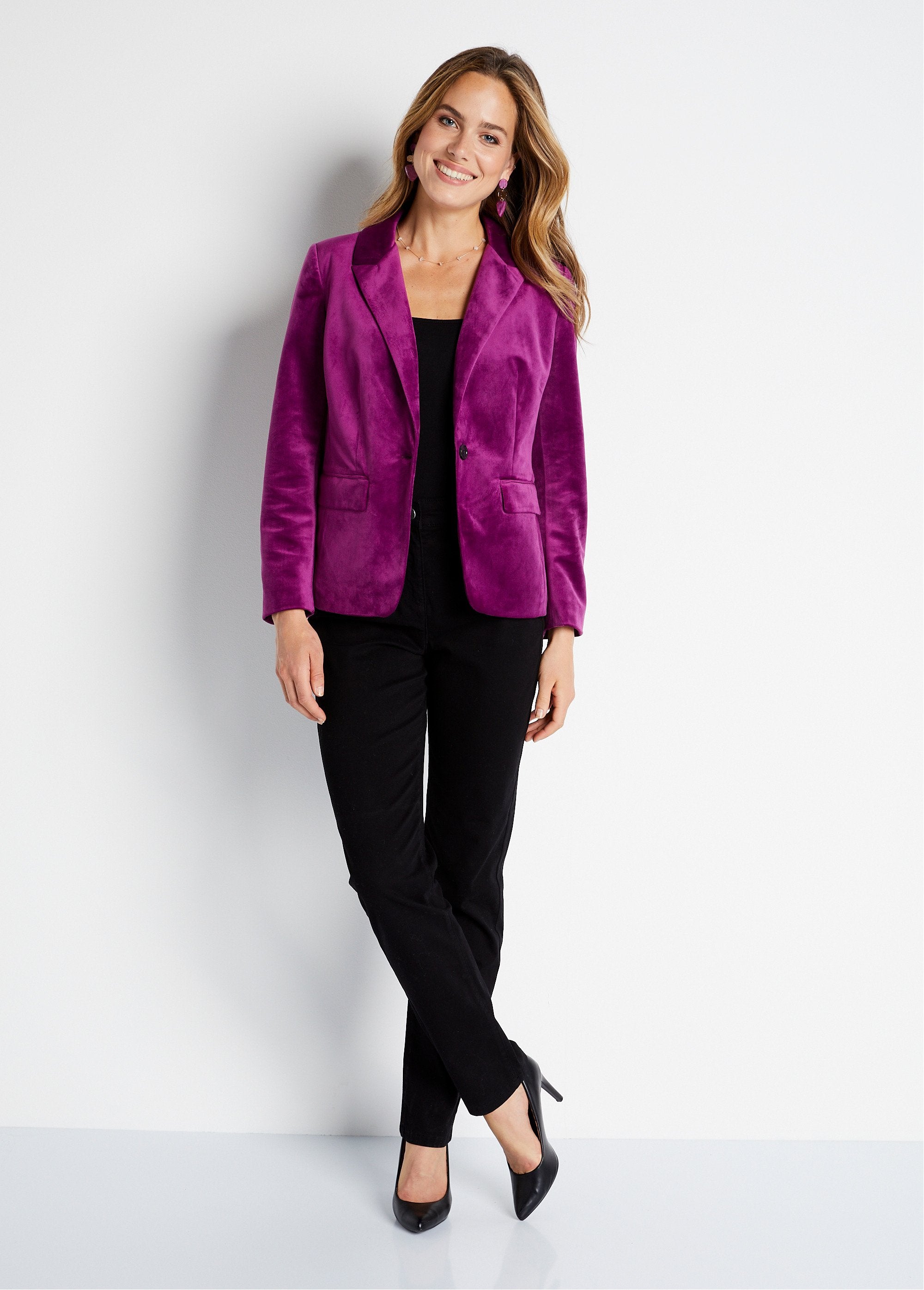 Veste_blazer_droite_velours_uni_col_tailleur_Violet_SF1_slim