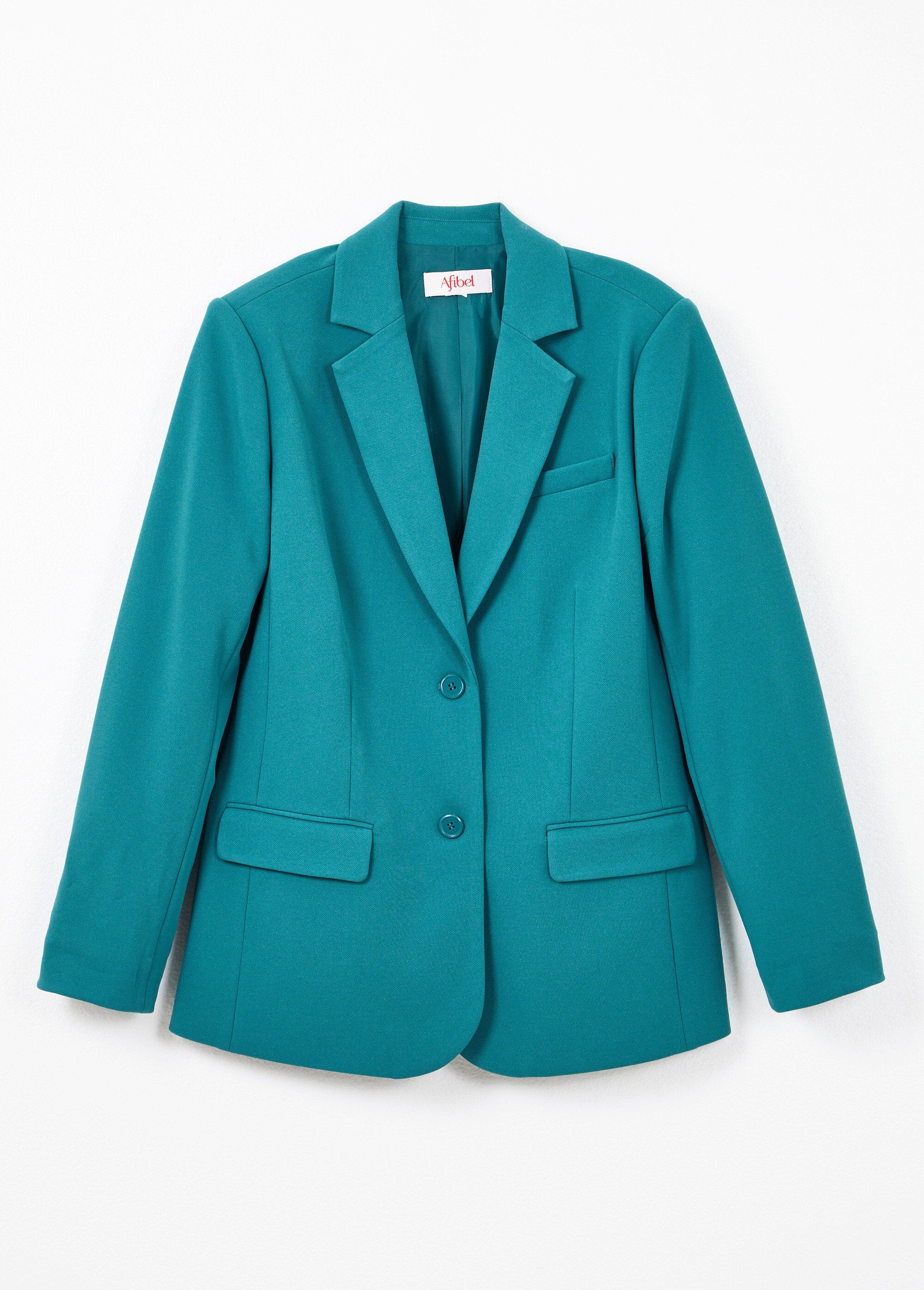 Veste_blazer_unie_coupe_droite_col_tailleur_Vert_AP1_slim