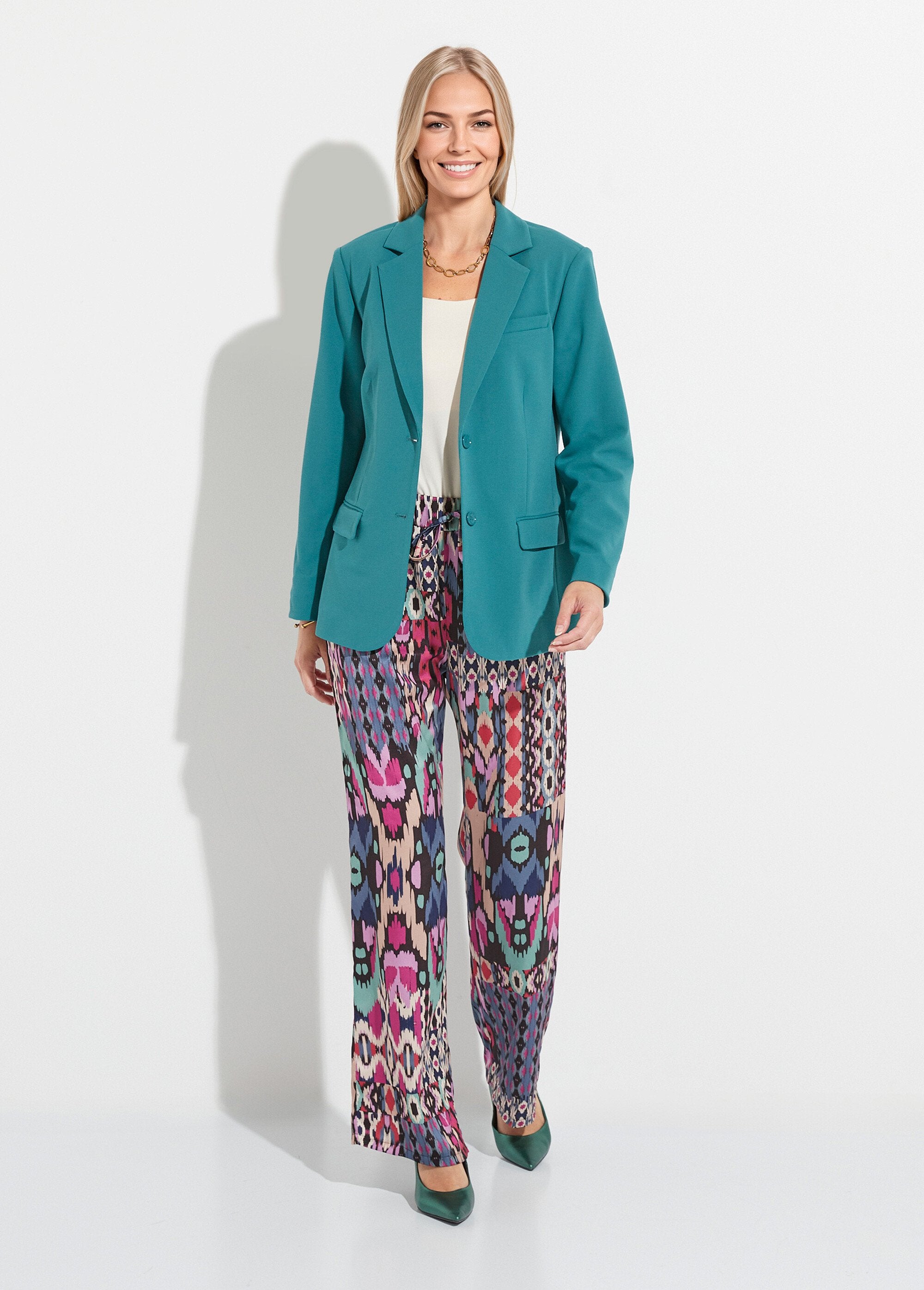 Veste_blazer_unie_coupe_droite_col_tailleur_Vert_SF1_slim