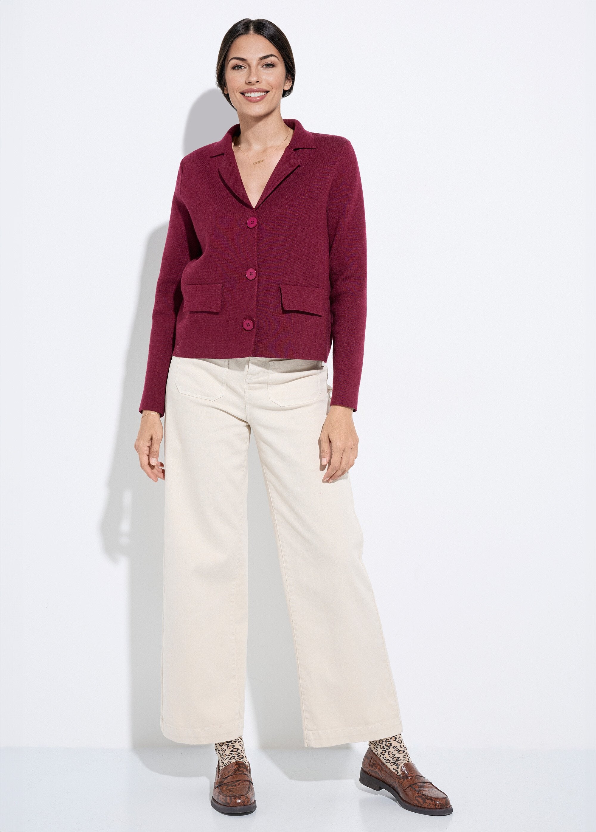 Veste_courte_jacquard_uni_col_tailleur_Bordeaux_SF1_slim