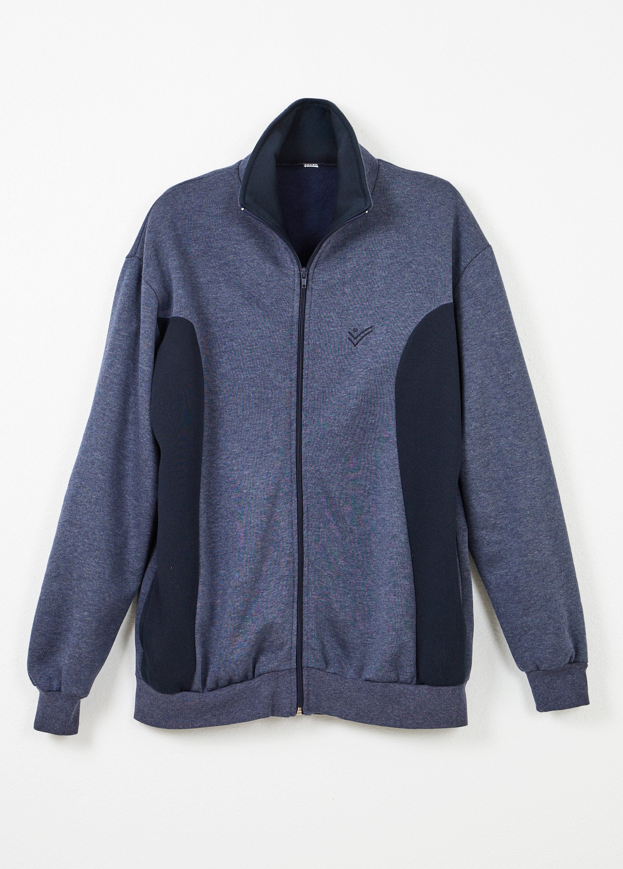 Tweekleurig_katoenen_fleece_zip-up_loungejack_Bleu_grise_et_marine_AP1_slim