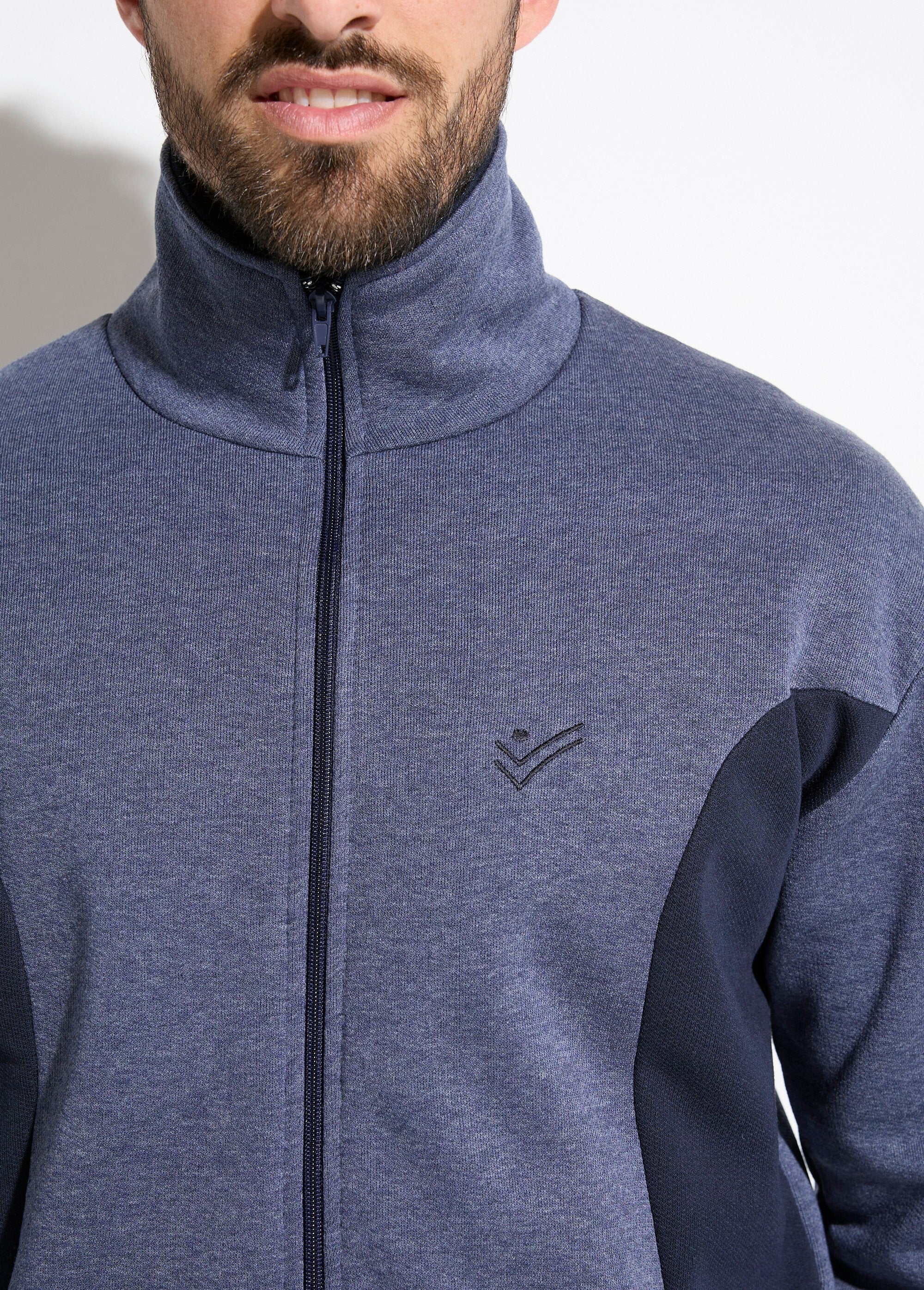 Tweekleurig_katoenen_fleece_zip-up_loungejack_Bleu_grise_et_marine_DE1_slim