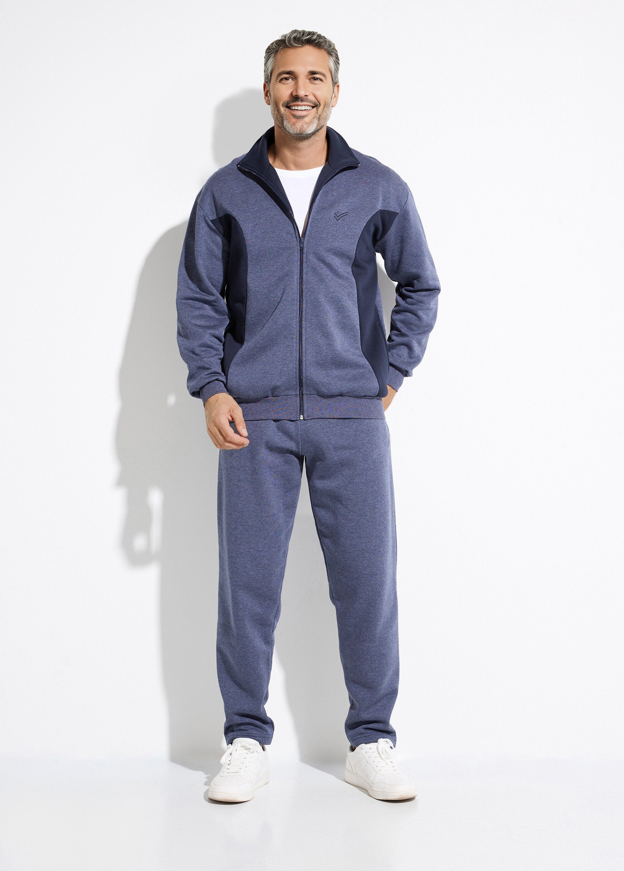 Tweekleurig_katoenen_fleece_zip-up_loungejack_Bleu_grise_et_marine_SF1_slim