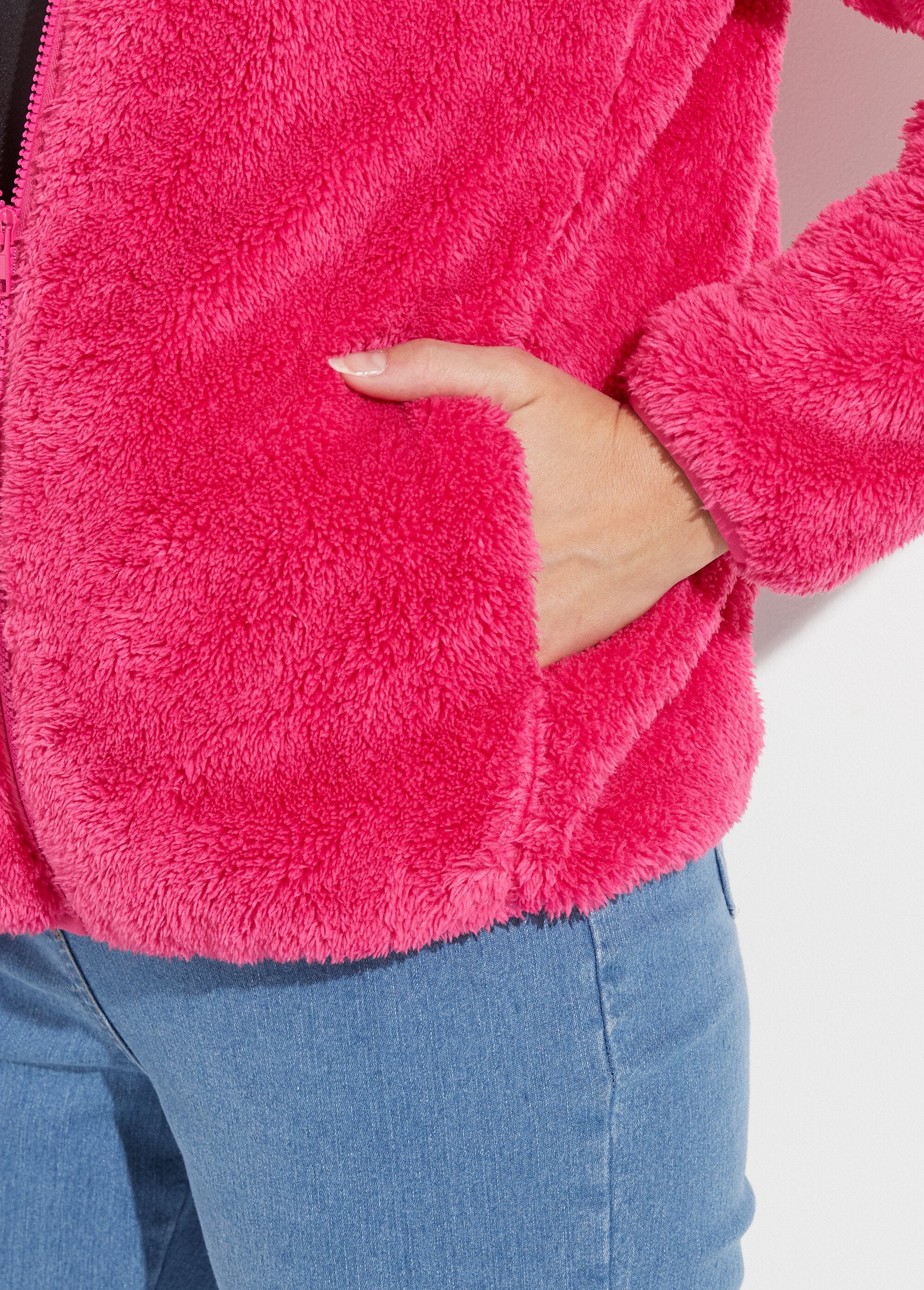 Veste_fausse_fourrure_col_montant_manches_longues_Fuchsia_DE2_slim