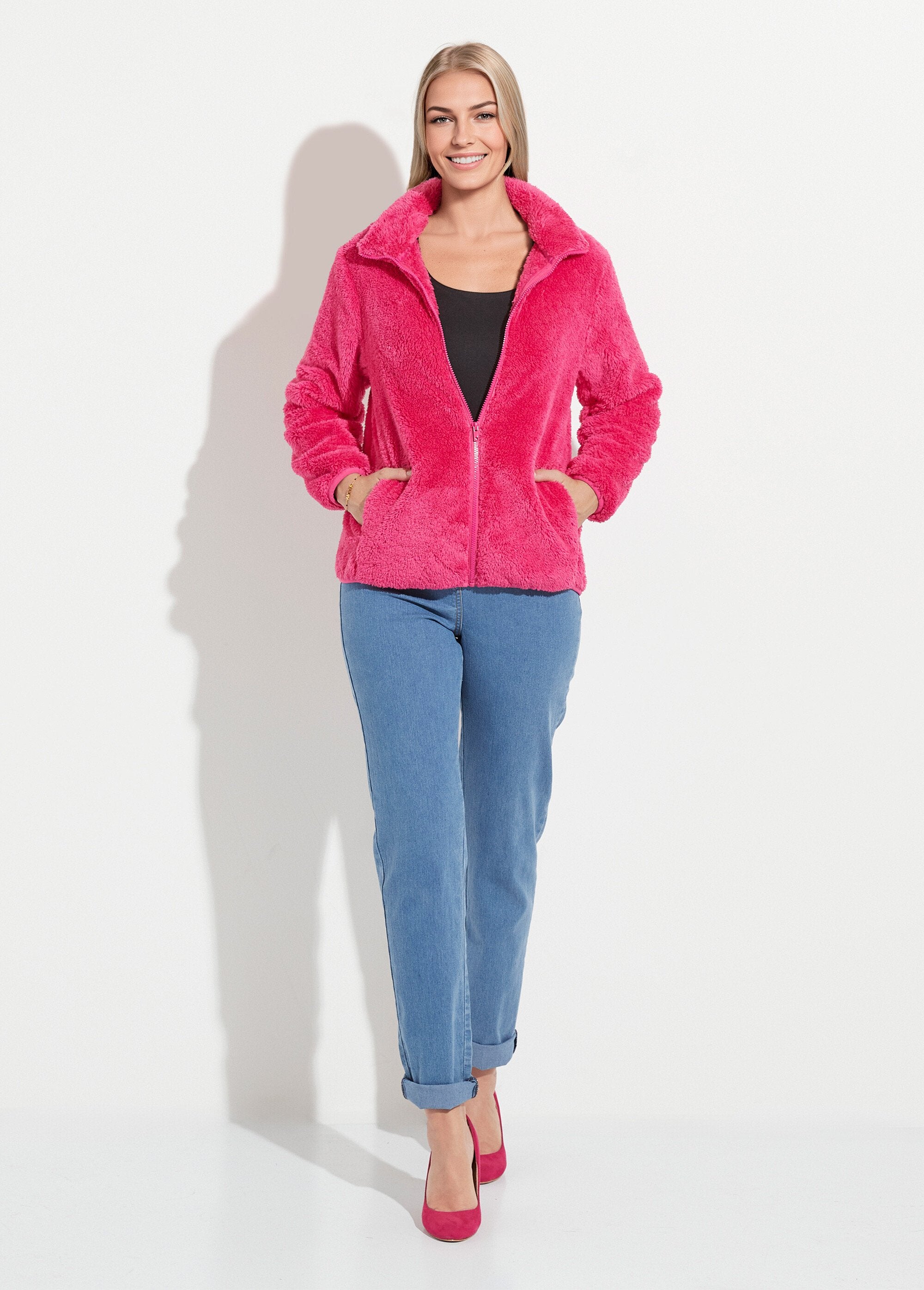 Veste_fausse_fourrure_col_montant_manches_longues_Fuchsia_SF1_slim