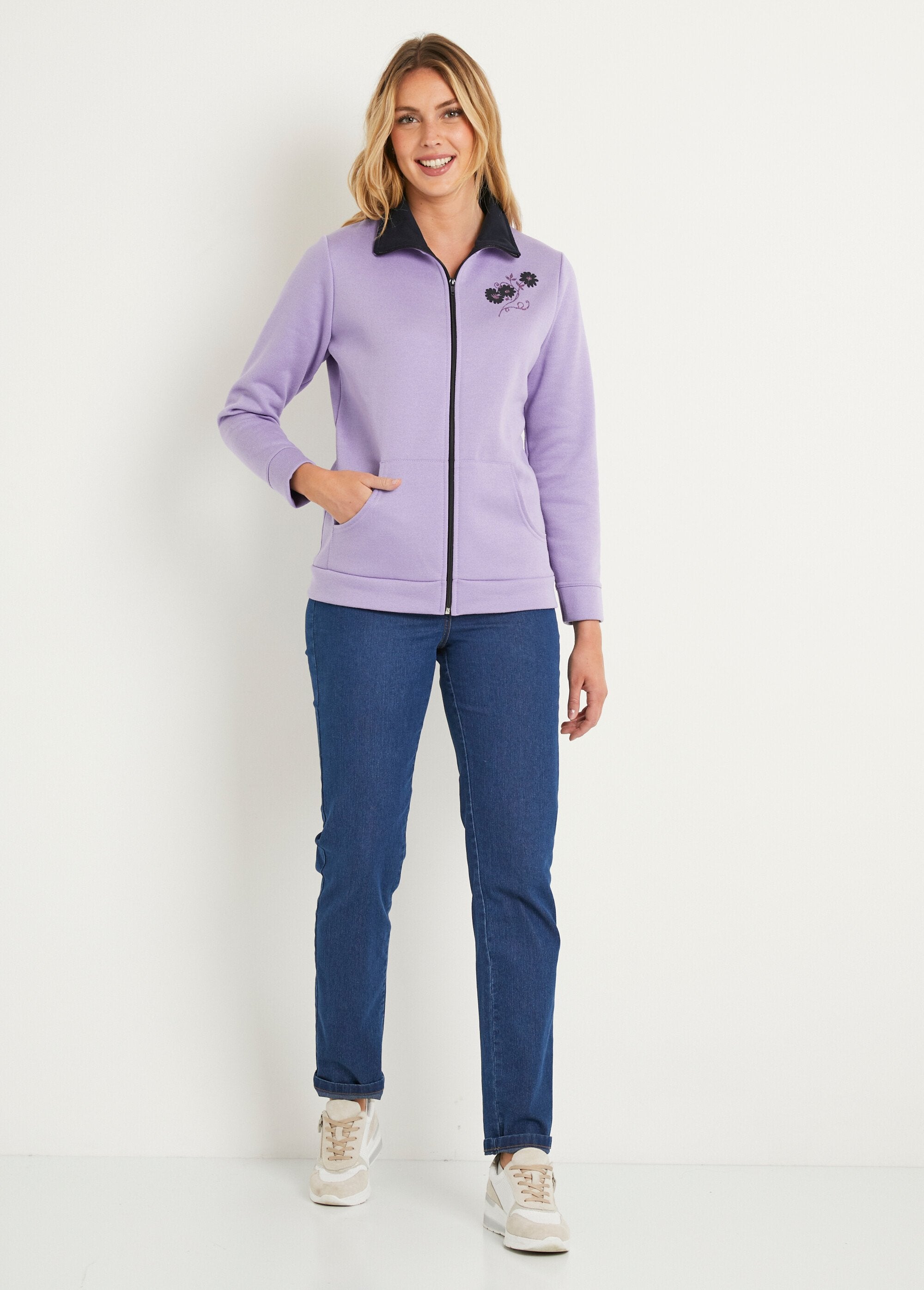 Veste_molleton_zippée_brodée_Lilas_et_marine_SF1_slim