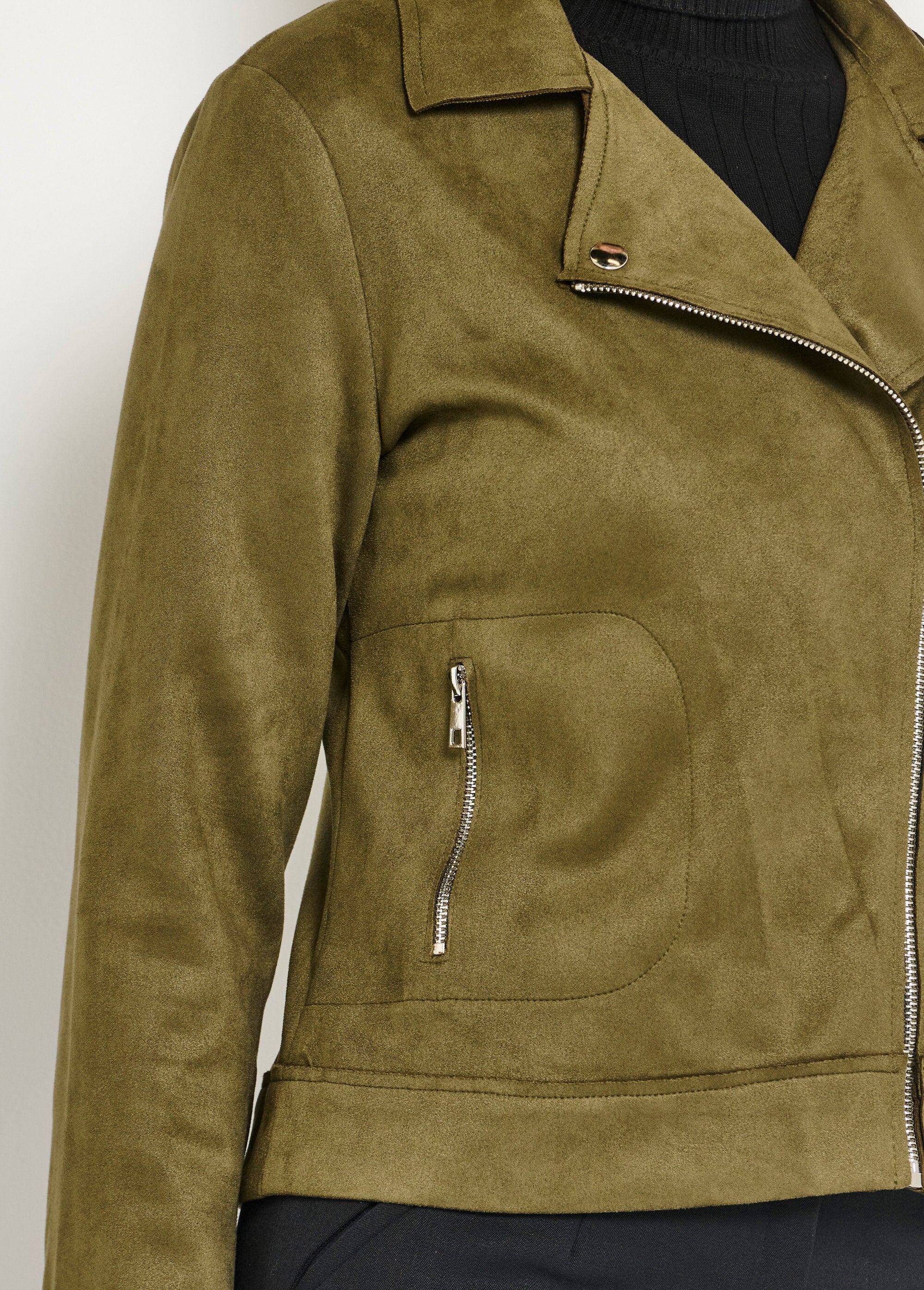 Veste_motard_zippée_courte_en_suédine_Kaki_DE2_slim