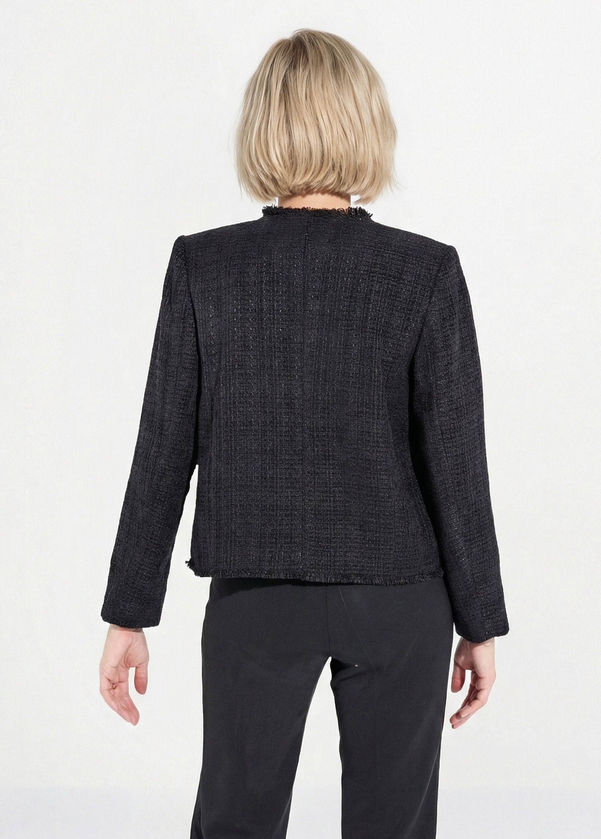 Veste_tweed_boutonnée_frangée_sans_col_Noir_DO1_slim