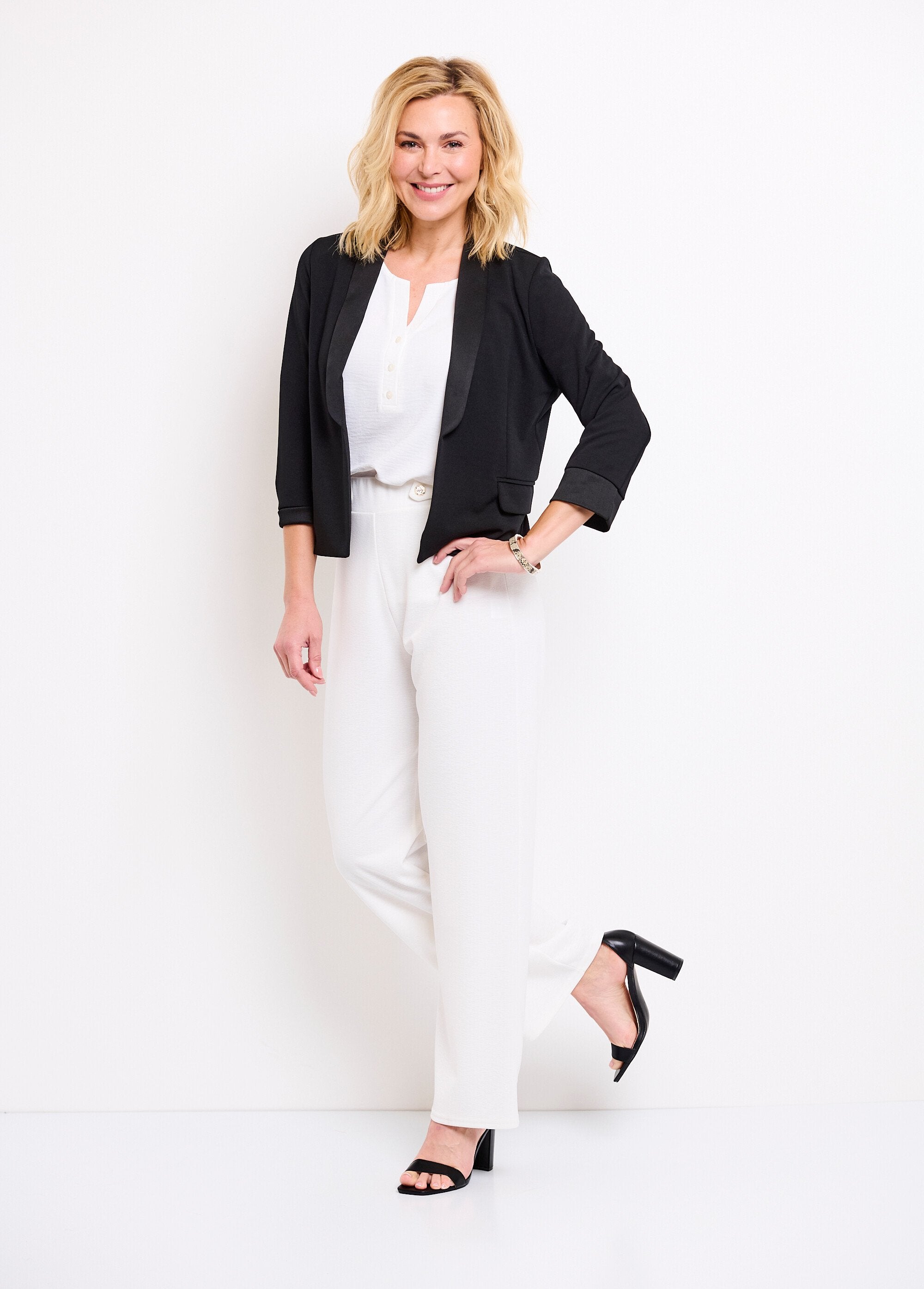 Effen_kort_smokvest_3/4_mouwen_Noir_SF1_slim