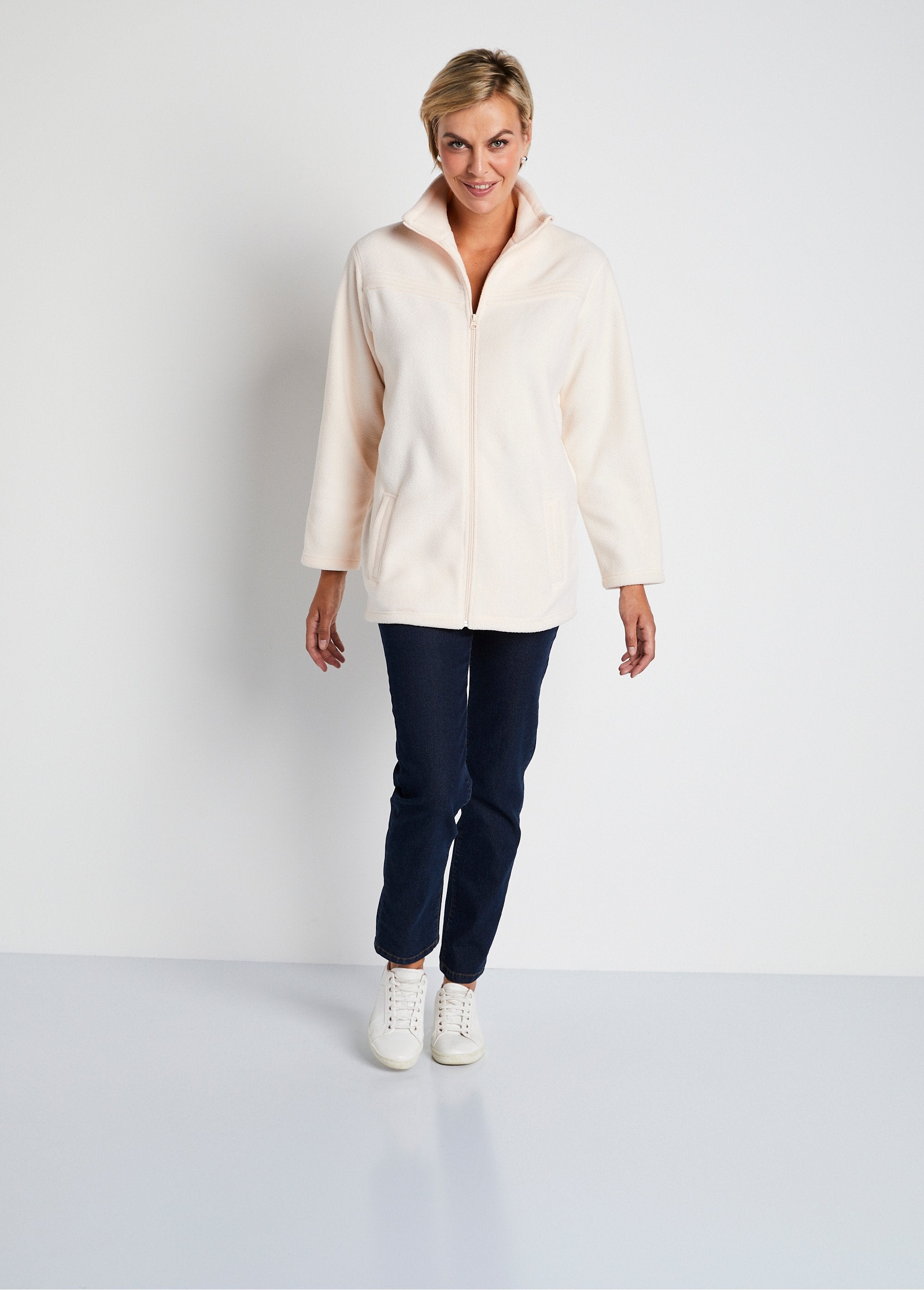 Blouson_zippé_manches_longues_polaire_Beige_rose_SF1_slim