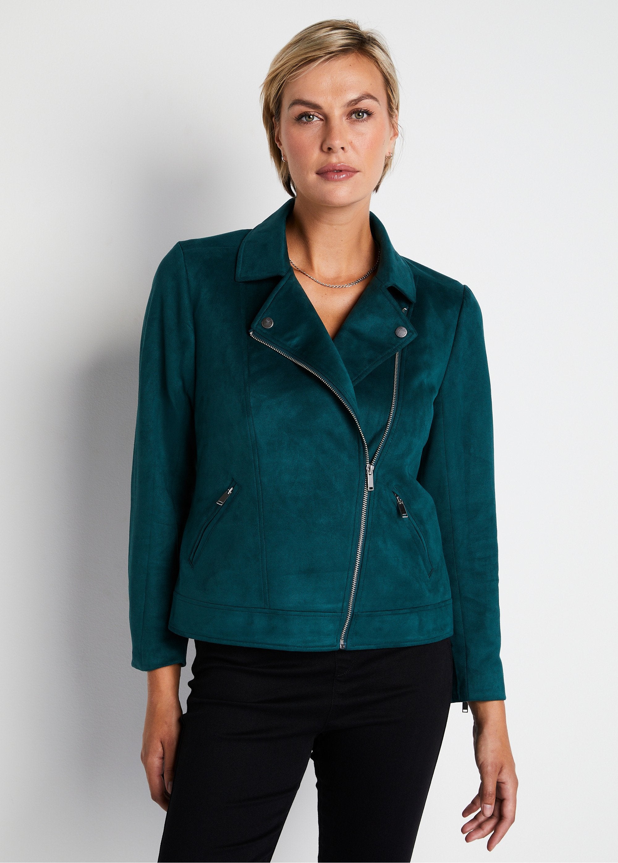 Blouson_zippé_court_tissu_suédé_Vert_FA1_slim