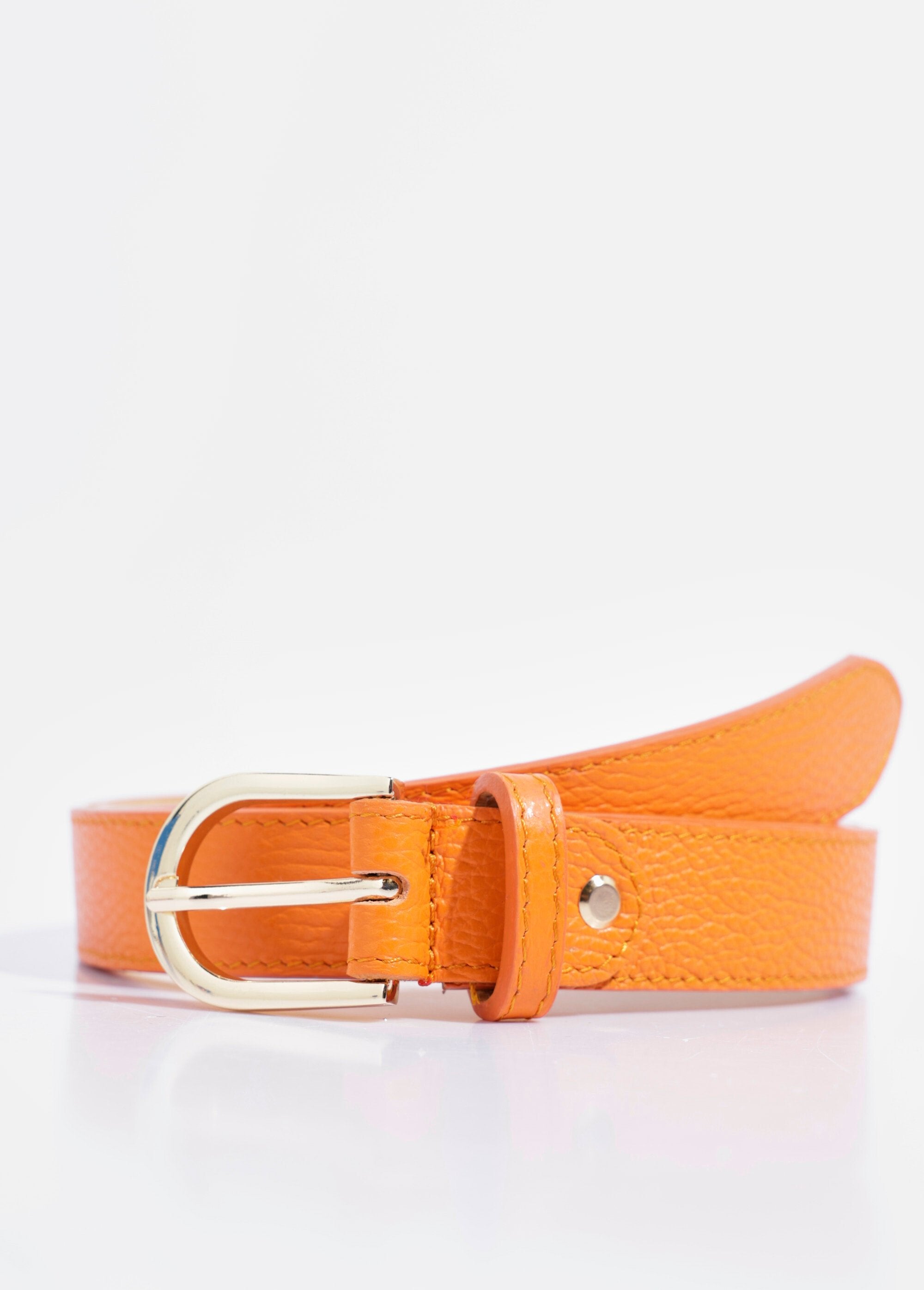Ceinture_en_cuir_grainé_boucle_métal_Orange_FA1_slim