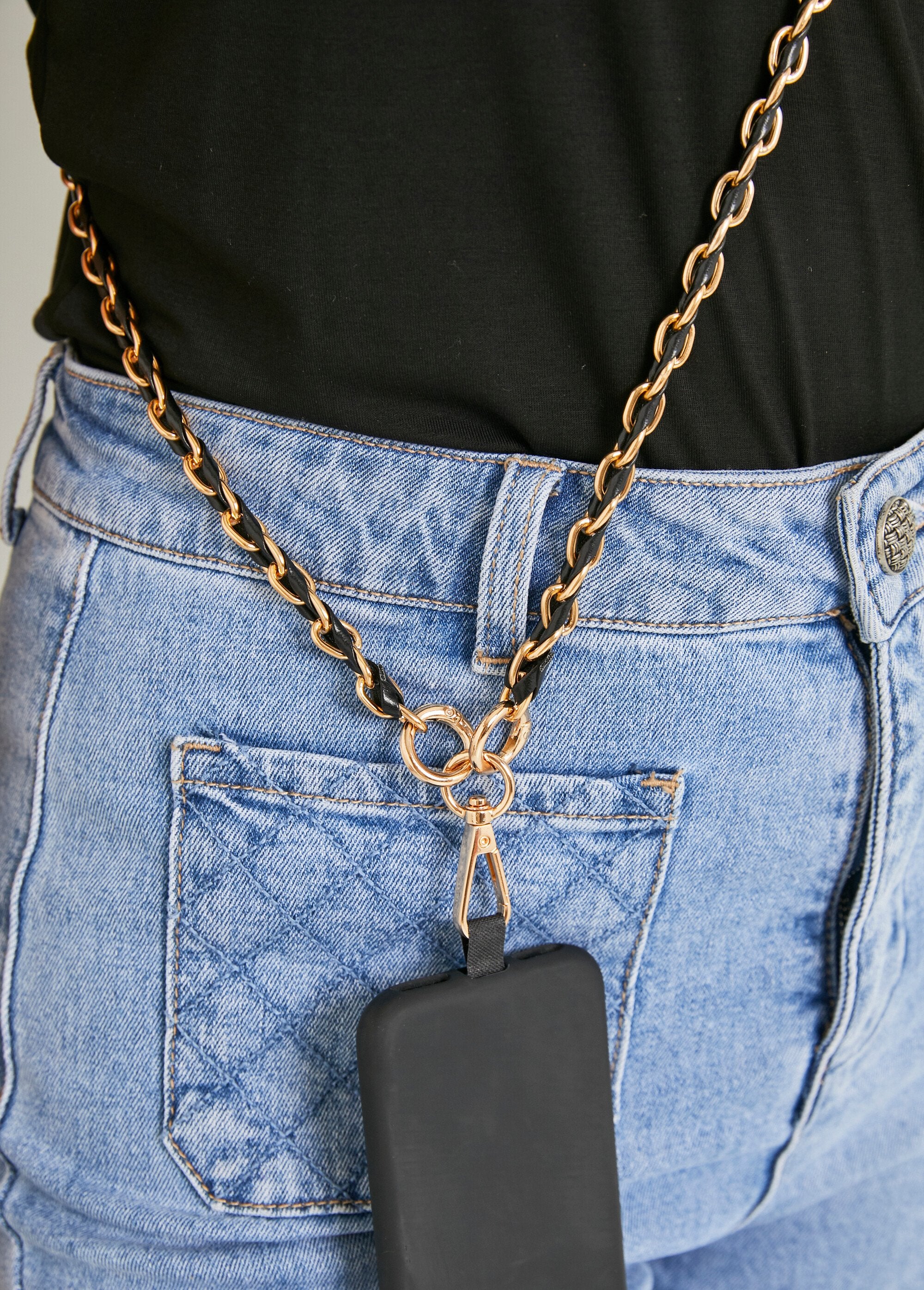 Chique_gevlochten_telefoonketting_Noir_et_dore_DE1_slim