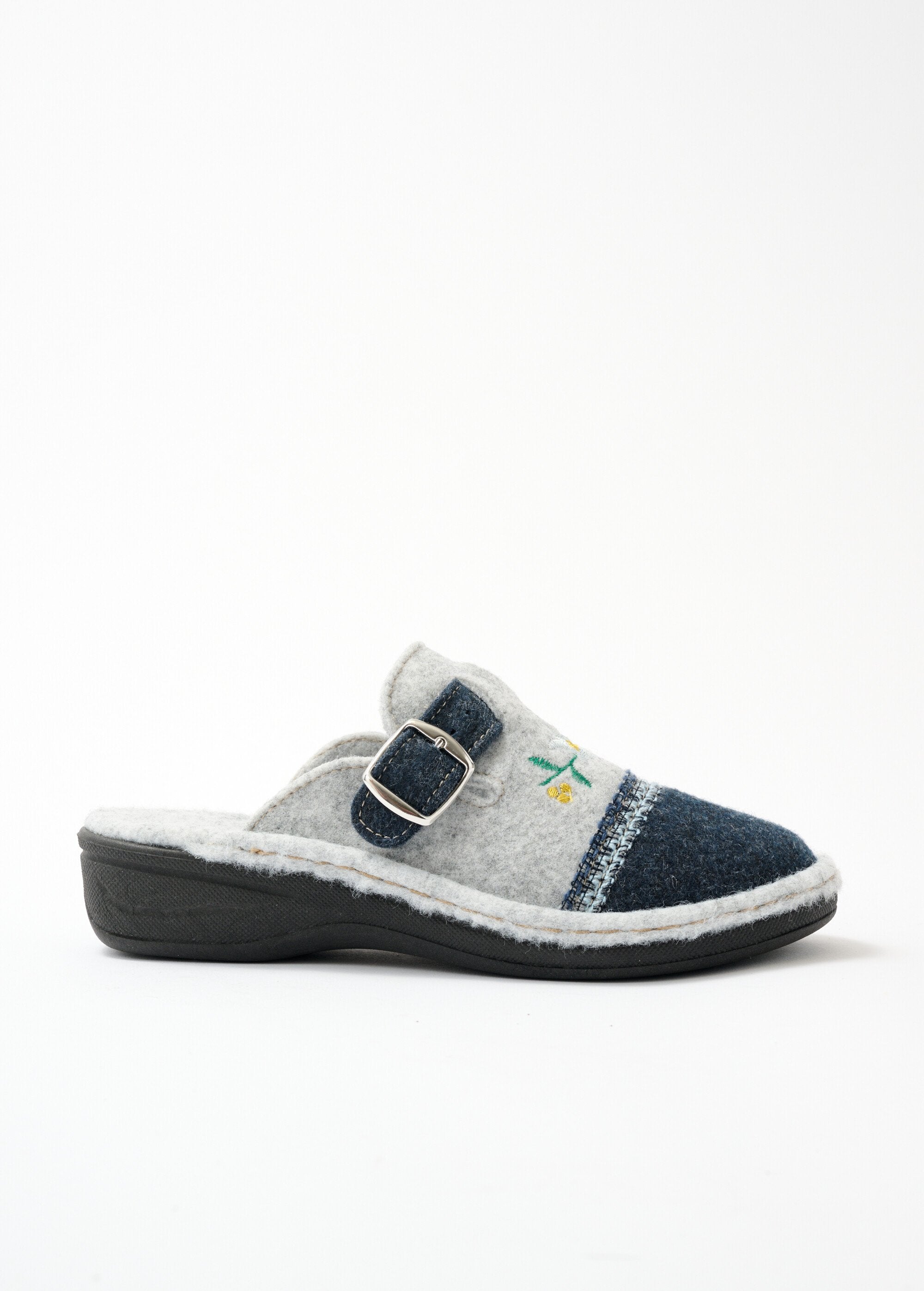 Comfort_breedte_geborduurde_klompslipper_Grijs_en_marineblauw_DR1_slim