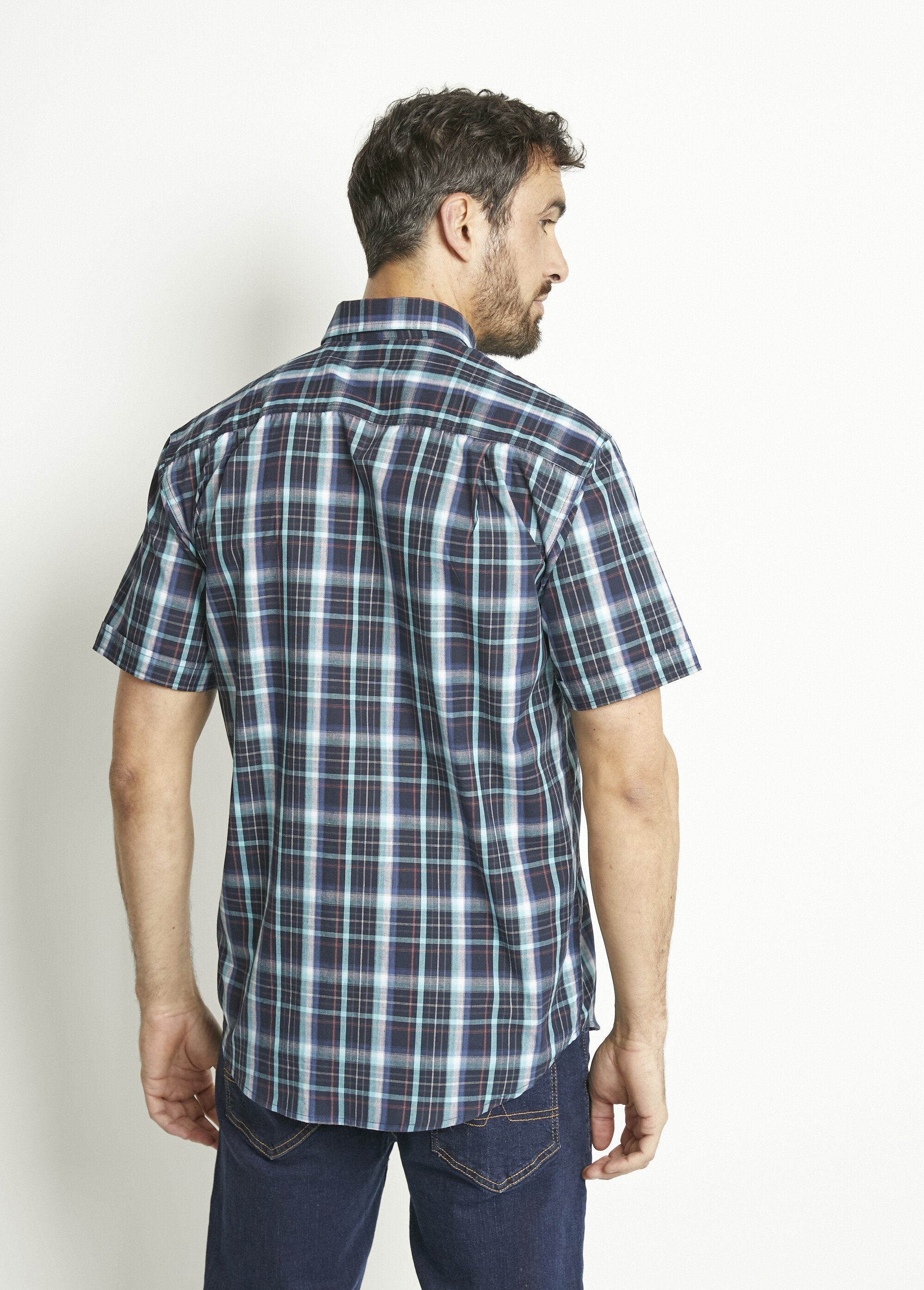 Chemise_carreaux_manches_courtes_polycoton_Carreaux_bleu_DO1_slim