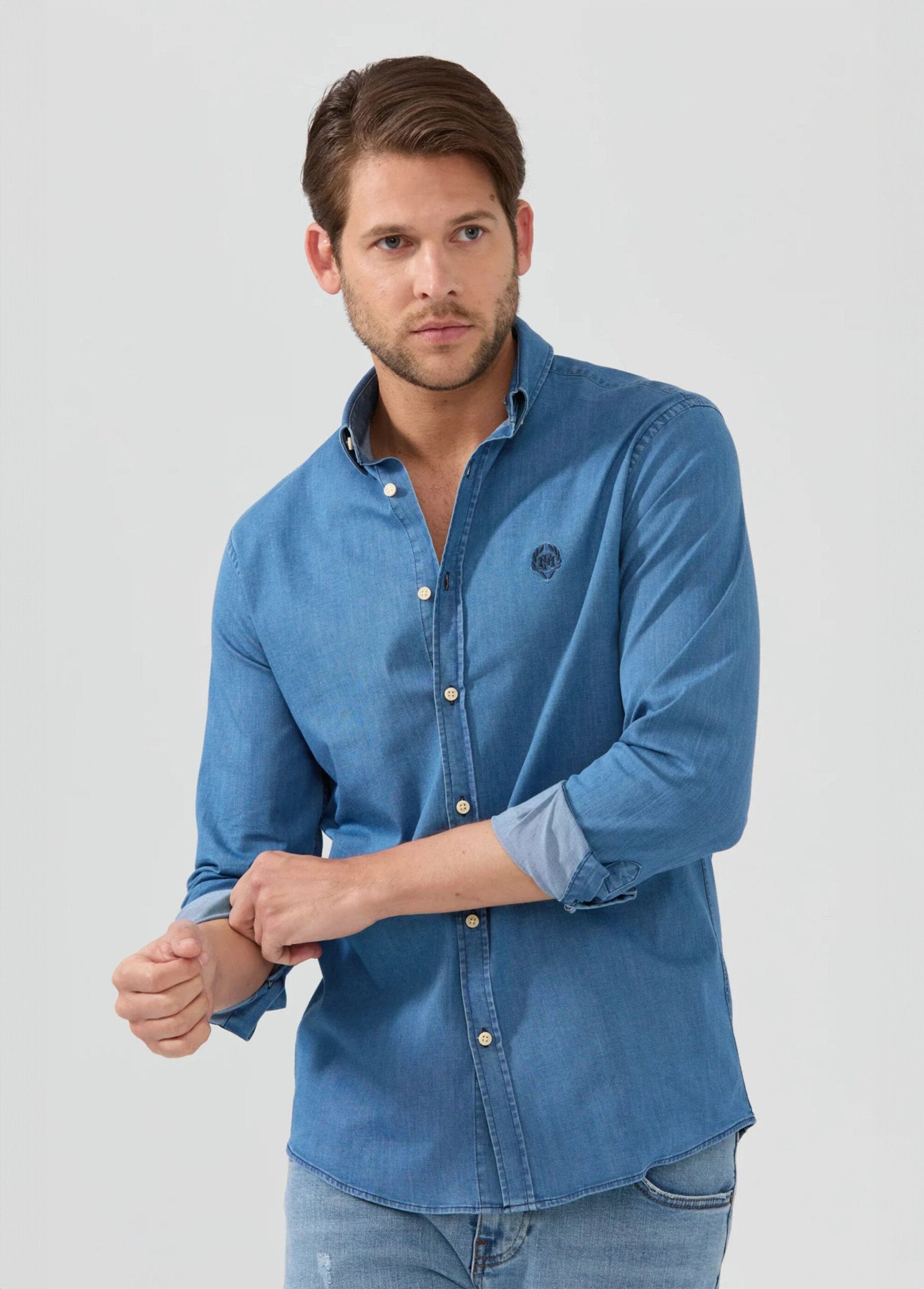 Chemise_chambray_casual_manches_longues_Bleu_fonce_FA1_slim