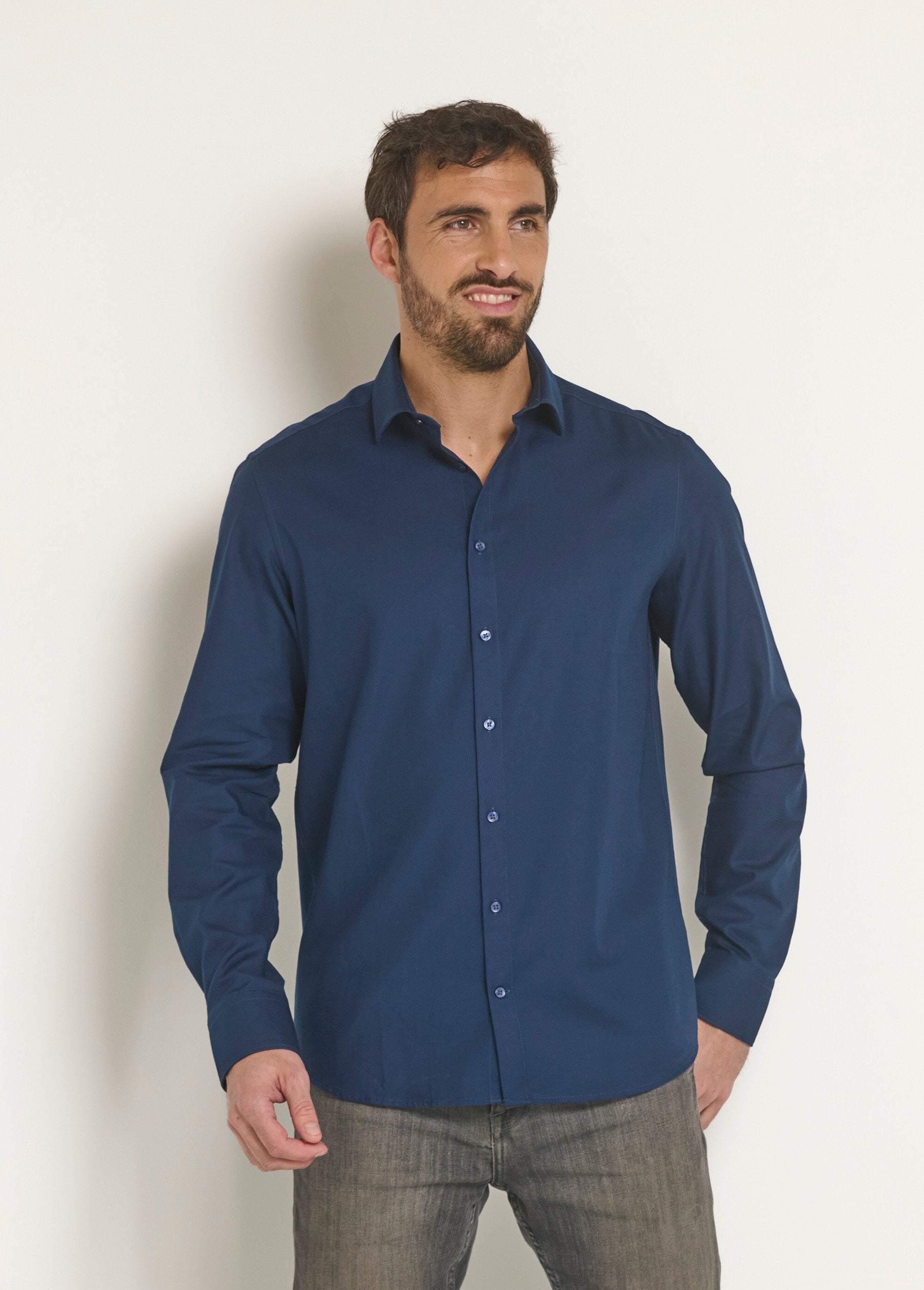 Chemise_coton_chic_col_semi_italien_Marine_FA1_slim