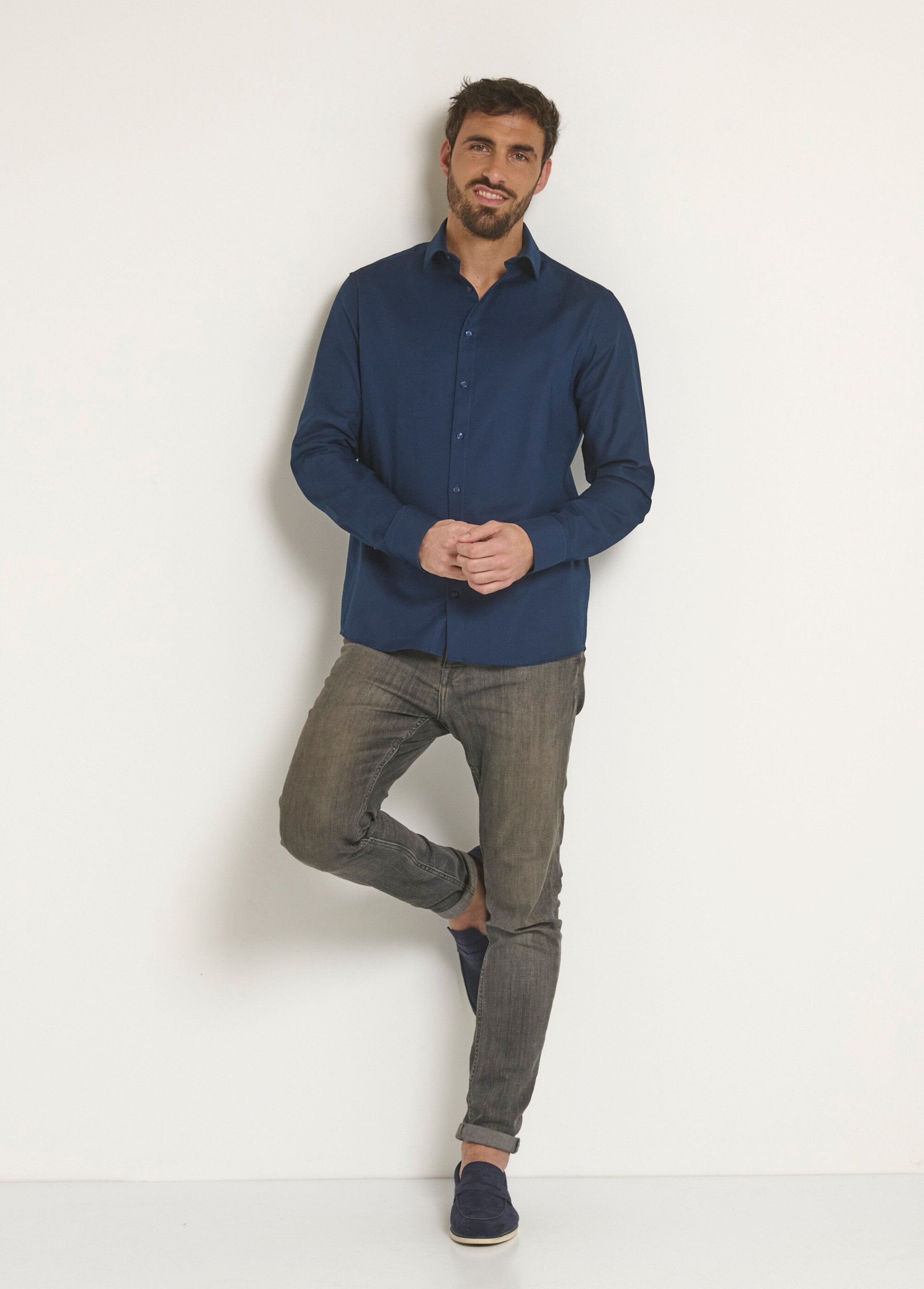 Chemise_coton_chic_col_semi_italien_Marine_SF1_slim