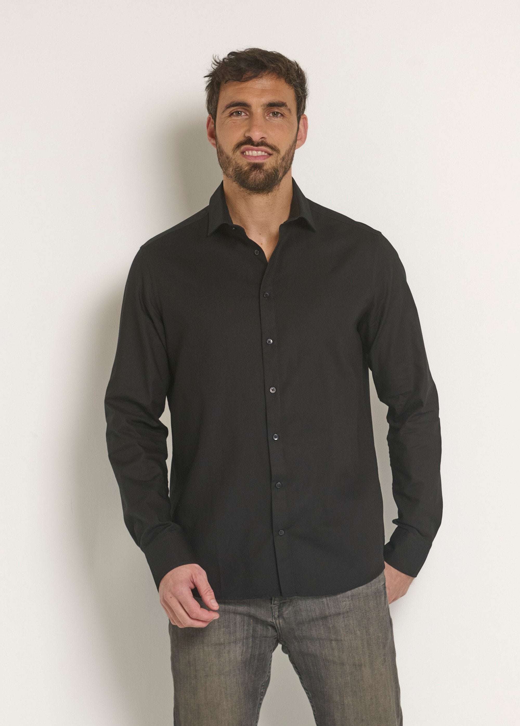 Chemise_coton_chic_col_semi_italien_Noir_FA1_slim