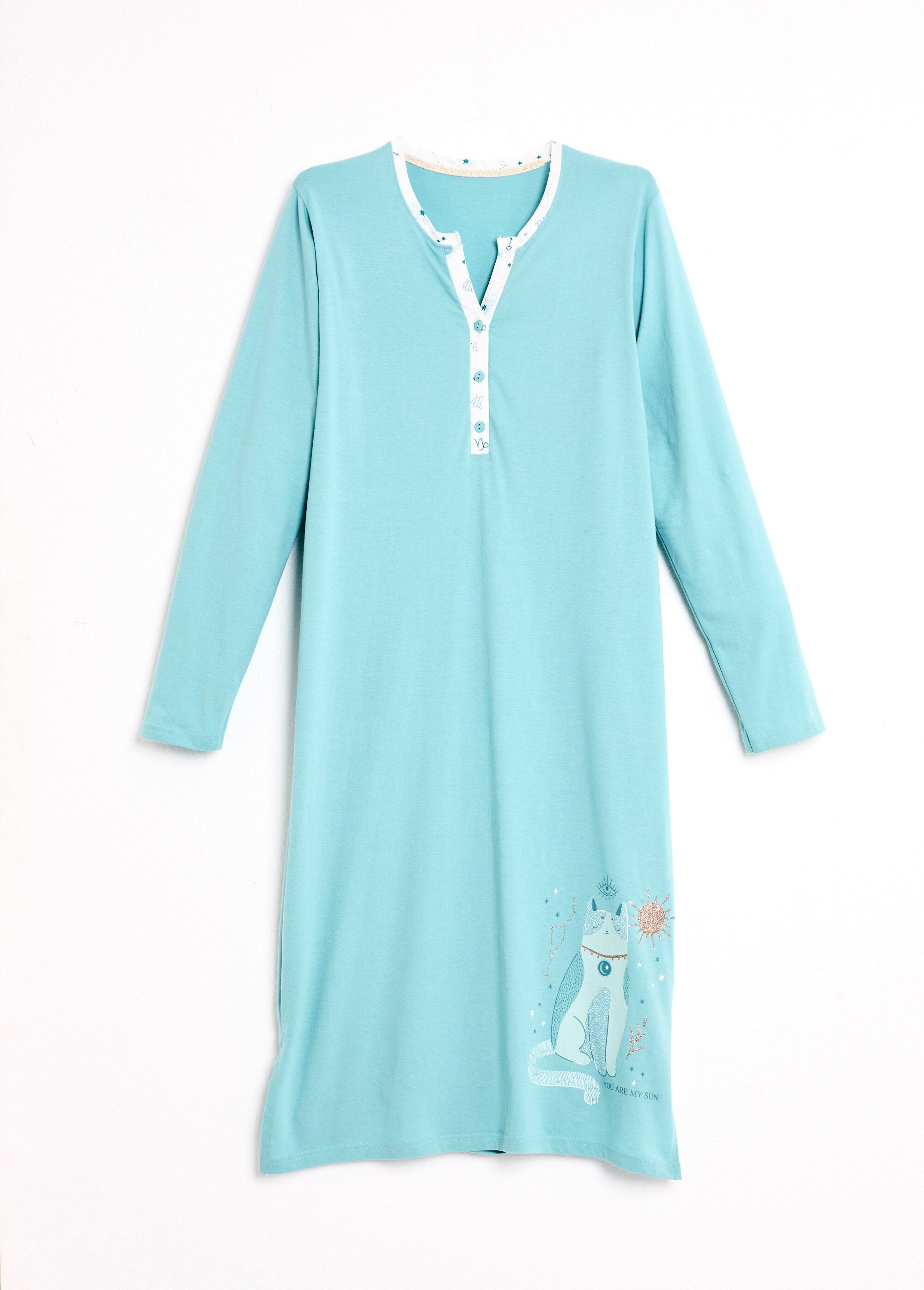 Chemise_de_nuit_liquette_mi-longue_boutonnée_coton_Aqua_AP1_slim