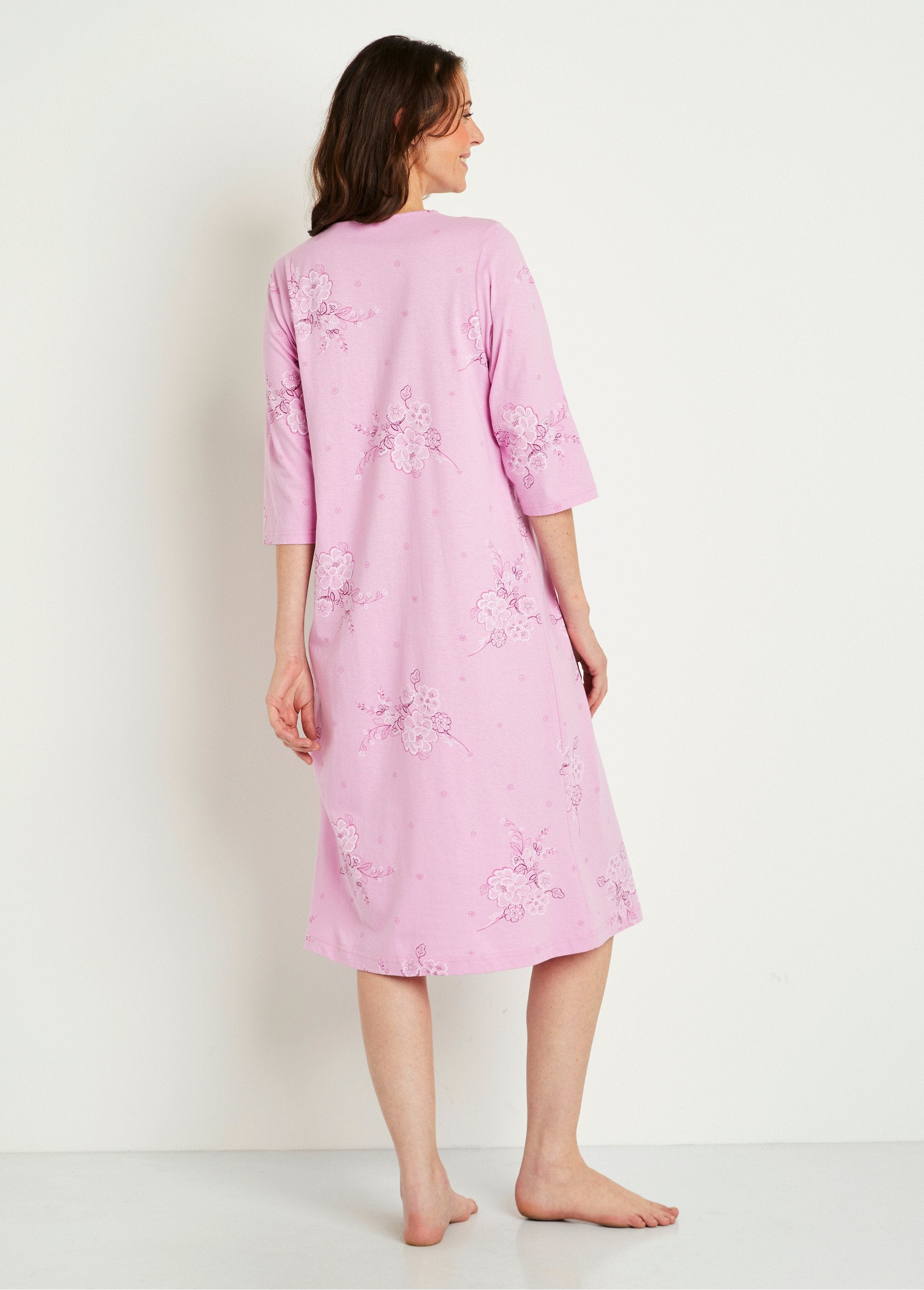 Mid-length_nightgown_embroidered_cotton_3/4_sleeves_Old_pink_DO1_slim