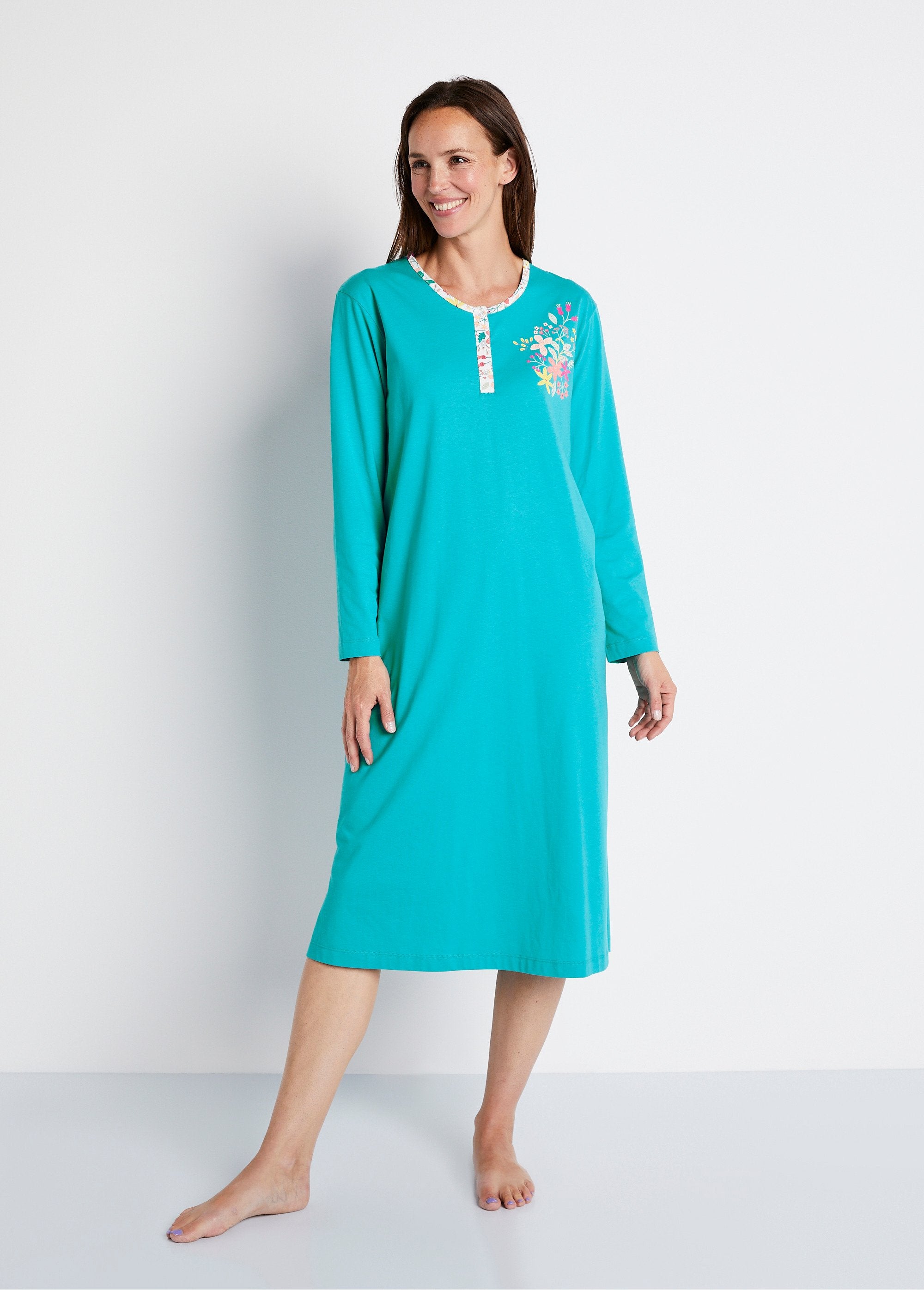 Chemise_de_nuit_mi-longue_manches_longues_Vert_canard_FA1_slim