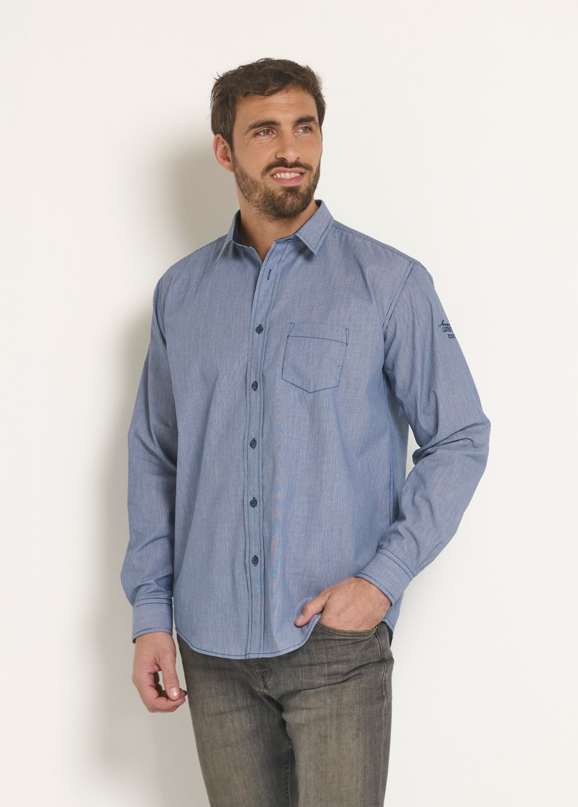 Chemise_entretien_facile_polycoton_Bleu_raye_FA1_slim