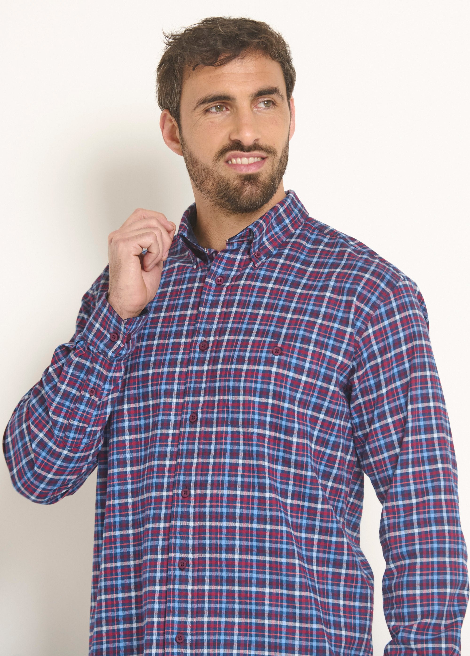 Chemise_flanelle_extensible_à_carreaux_Carreaux_bleu_DE1_slim