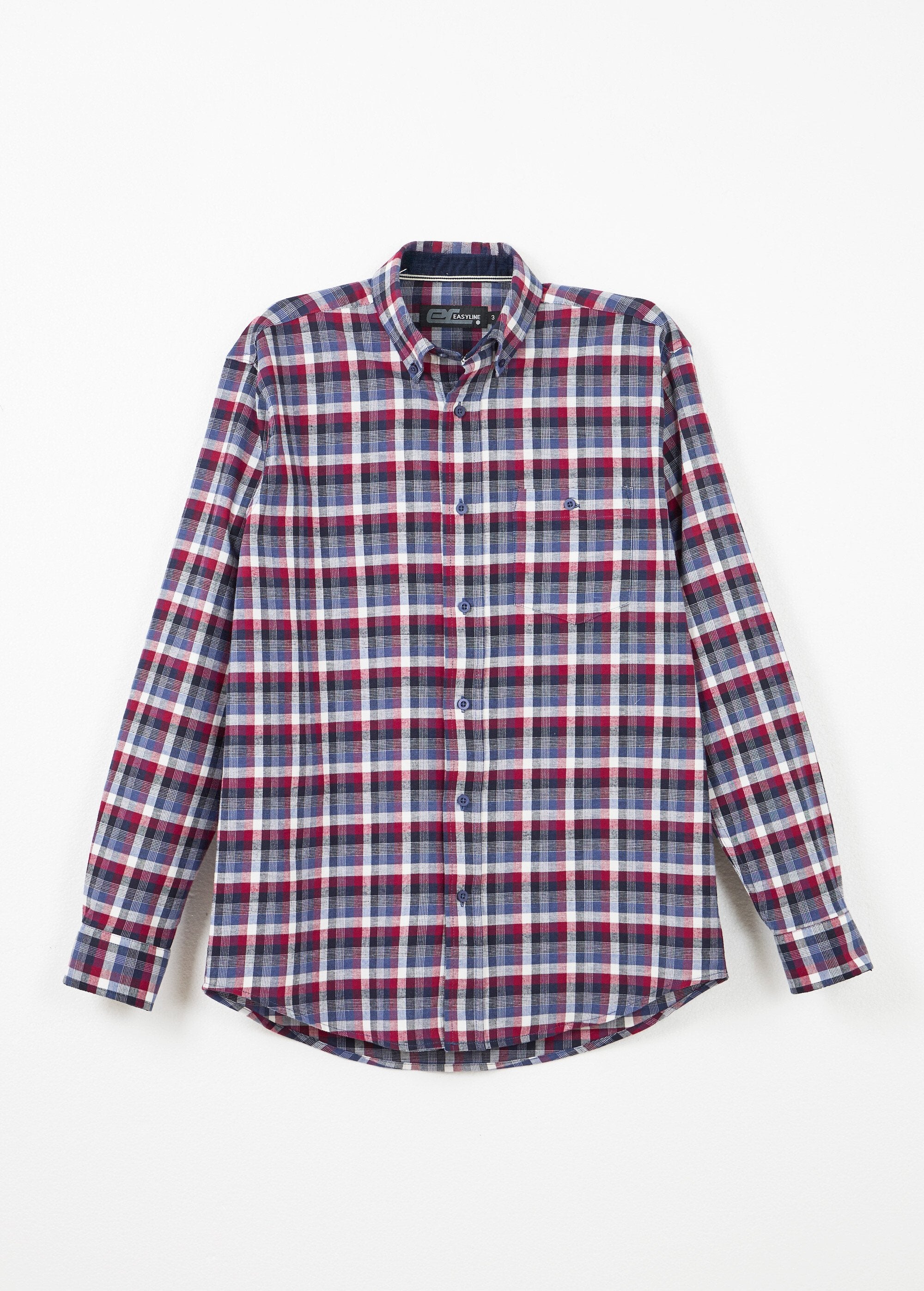 Chemise_flanelle_extensible_carreaux_manches_longues_Bordeaux_AP1_slim