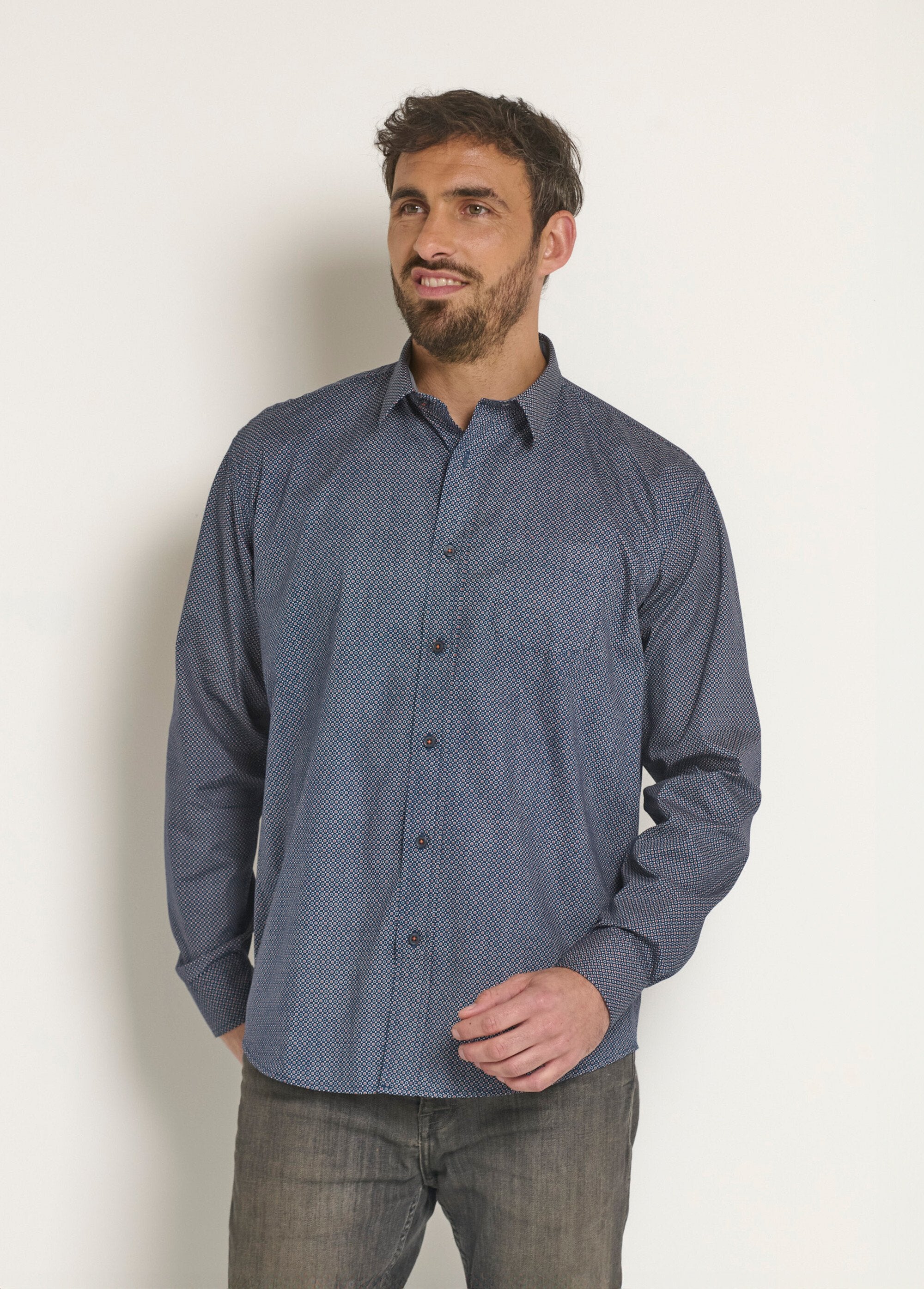 Shirt_met_lange_mouwen_en_micropatroon_Marine_FA1_slim