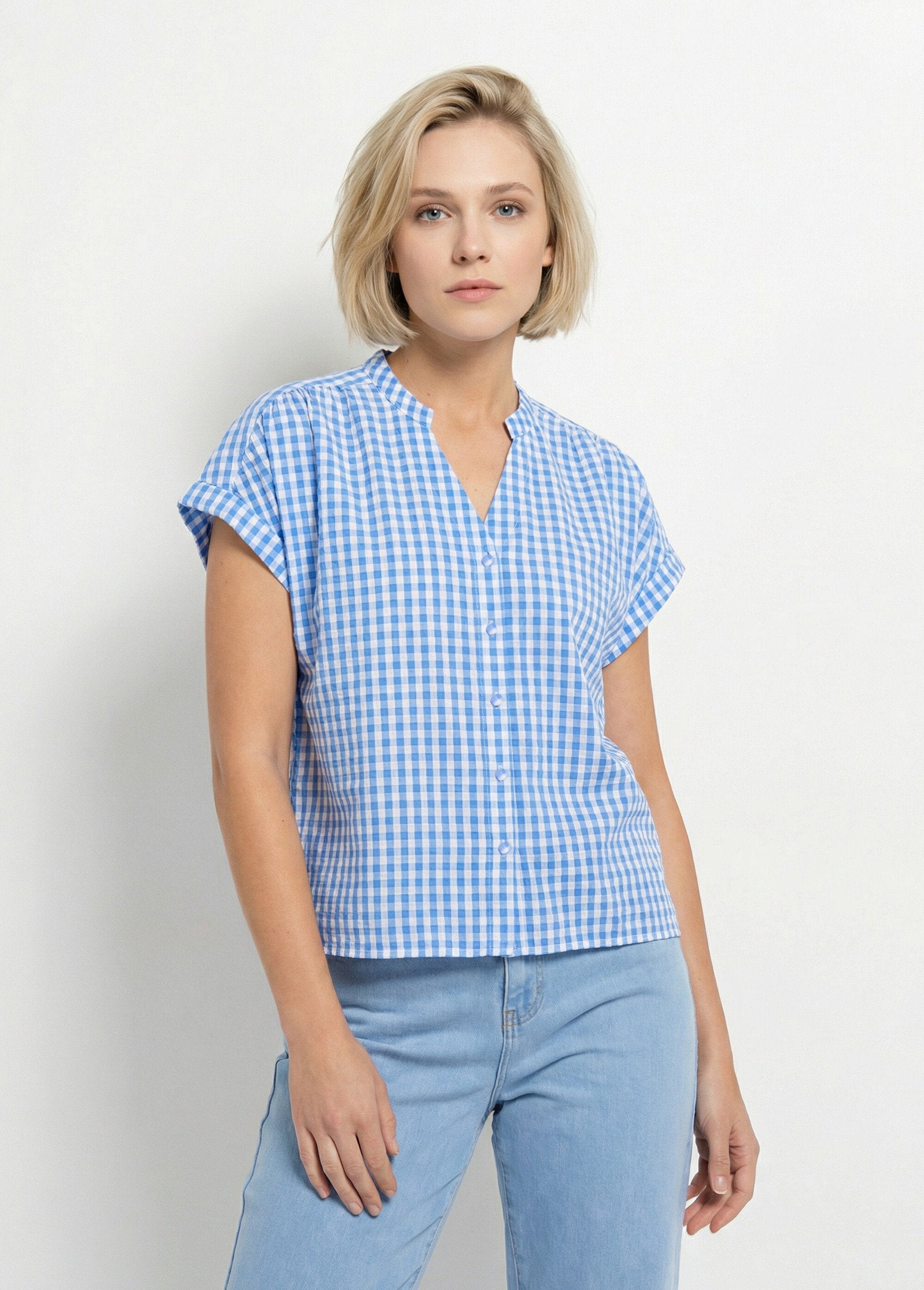 Geruite_kimonoblouse_met_korte_mouwen_Blanc_et_bleu_FA1_slim