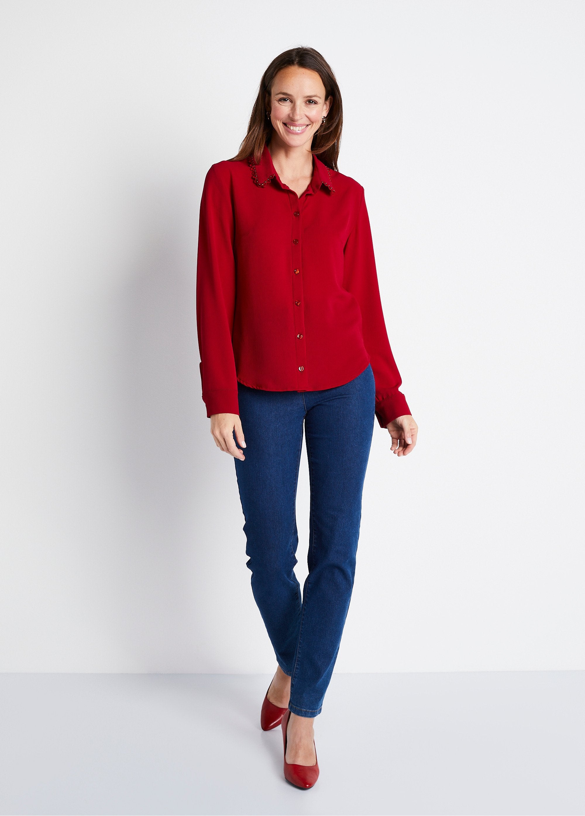 Effen_overhemd_met_knoopsluiting_en_schijnkraag_Rood_SF1_slim