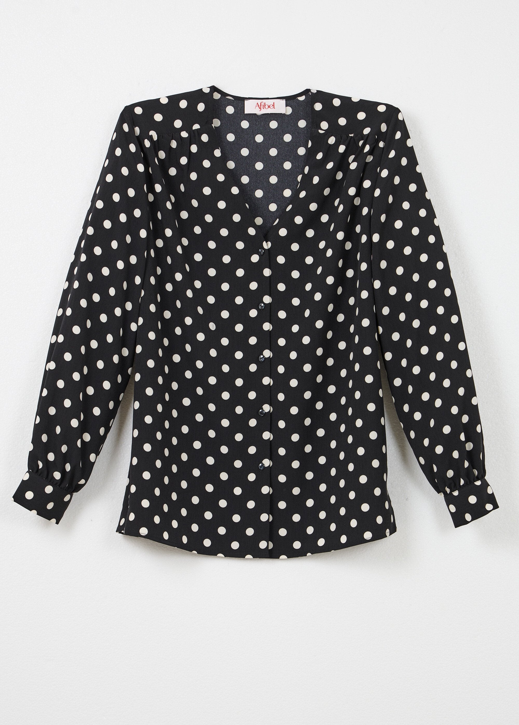 Chemisier_col_V_imprimé_pois_manches_longues_Noir_et_ecru_AP1_slim