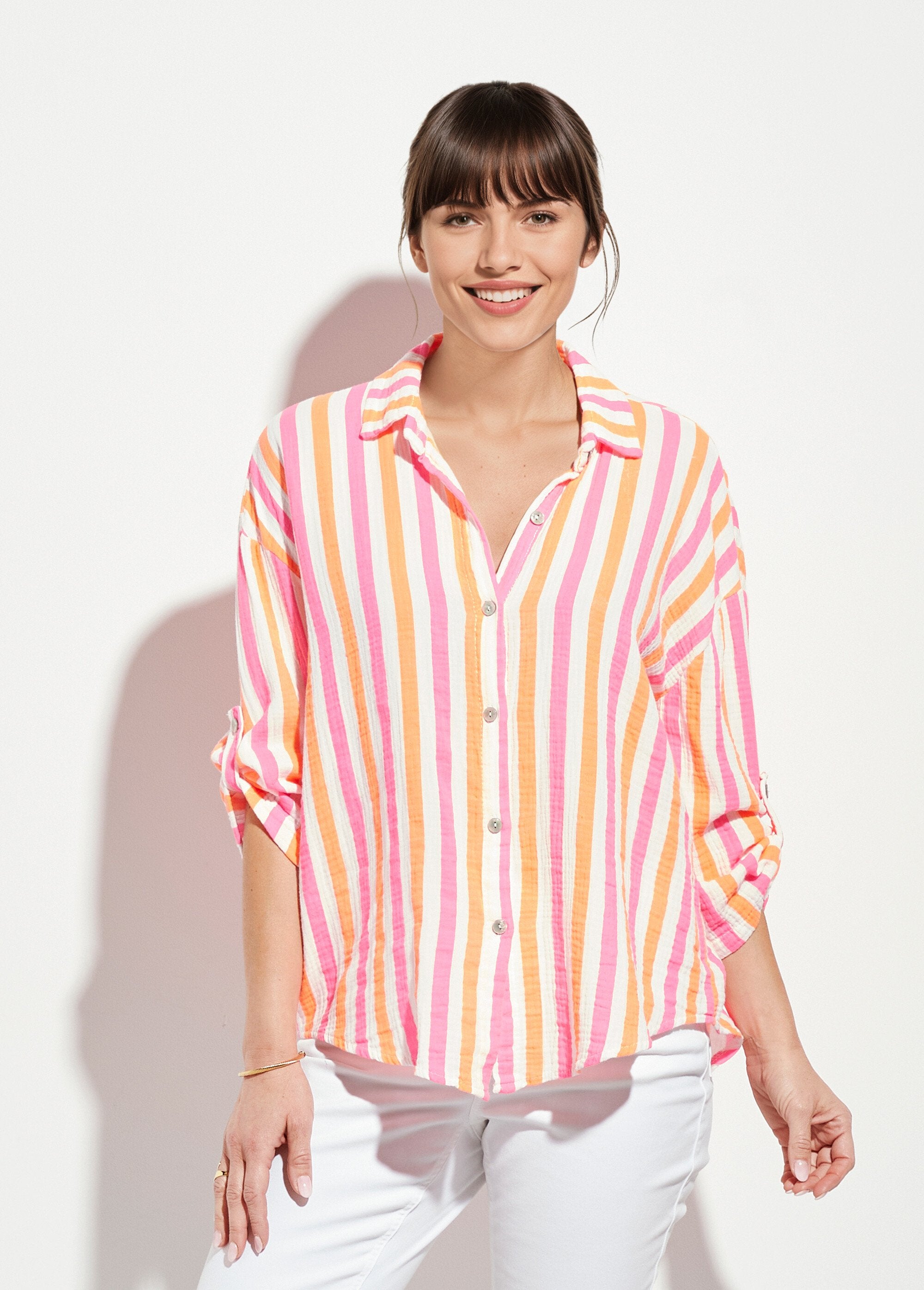 Katoenen_blouse_van_gaas_met_fluorescerende_strepen_Orange_et_rose_FA1_slim