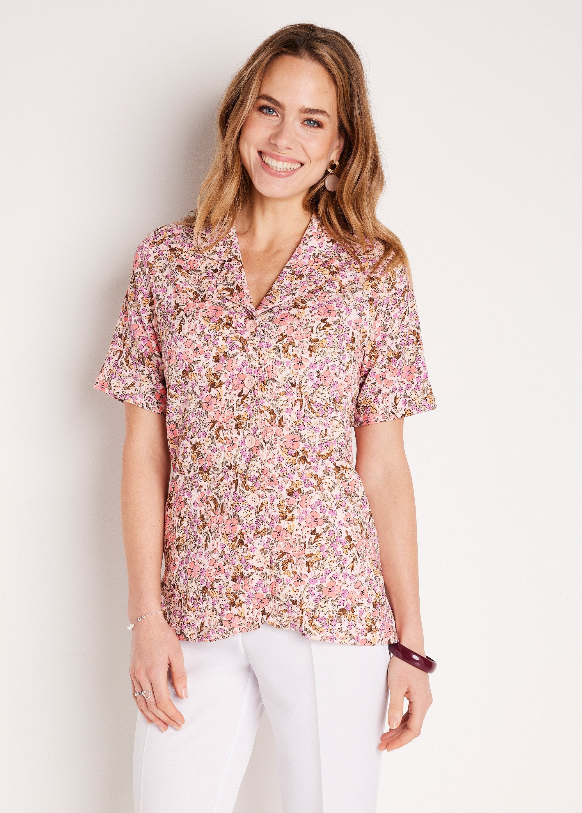 Gebloemde_crêpe_lange_blouse_Roze_en_oranje_FA1_slim