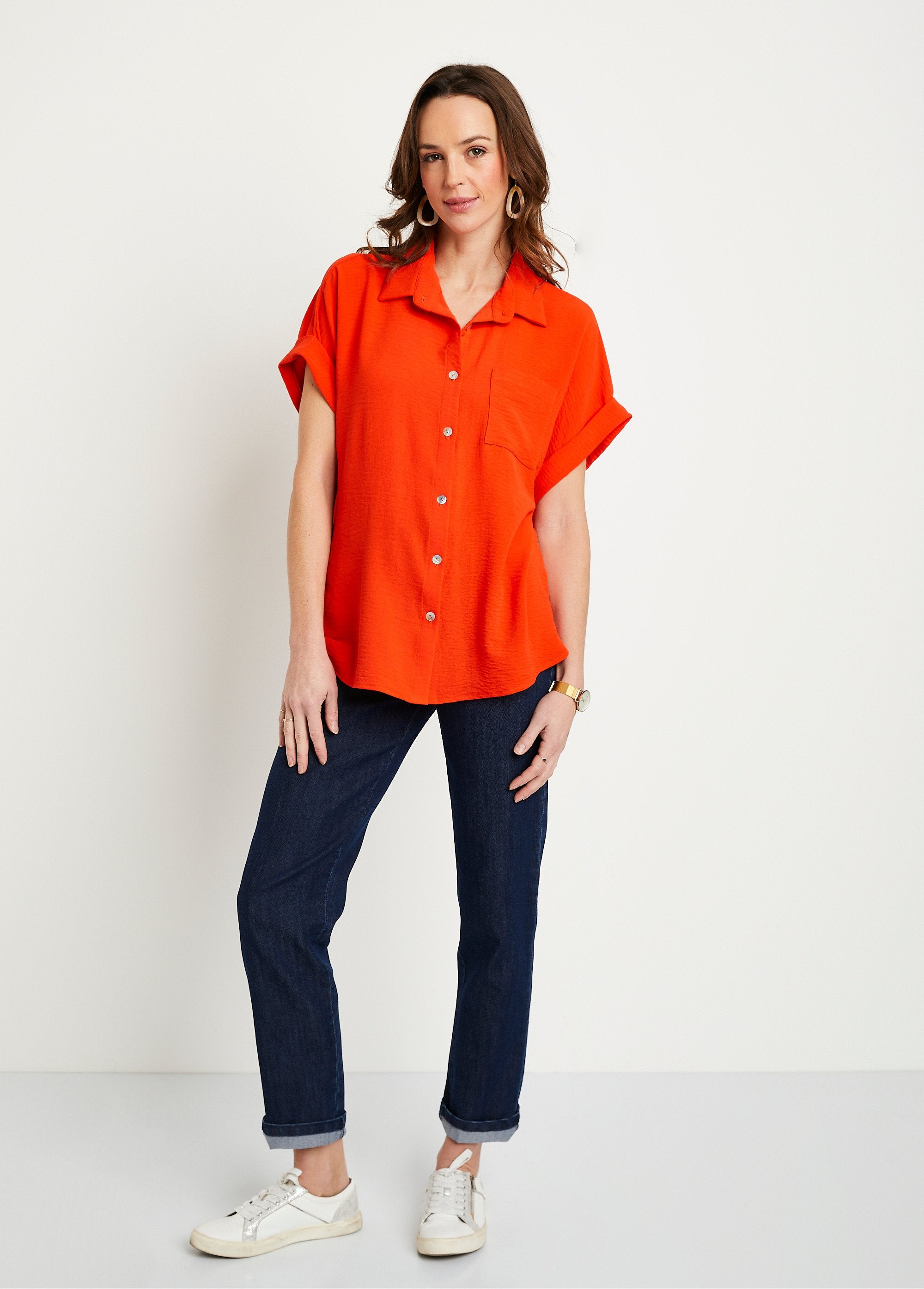 Chemisier_uni_manches_courtes_Orange_SF1_slim