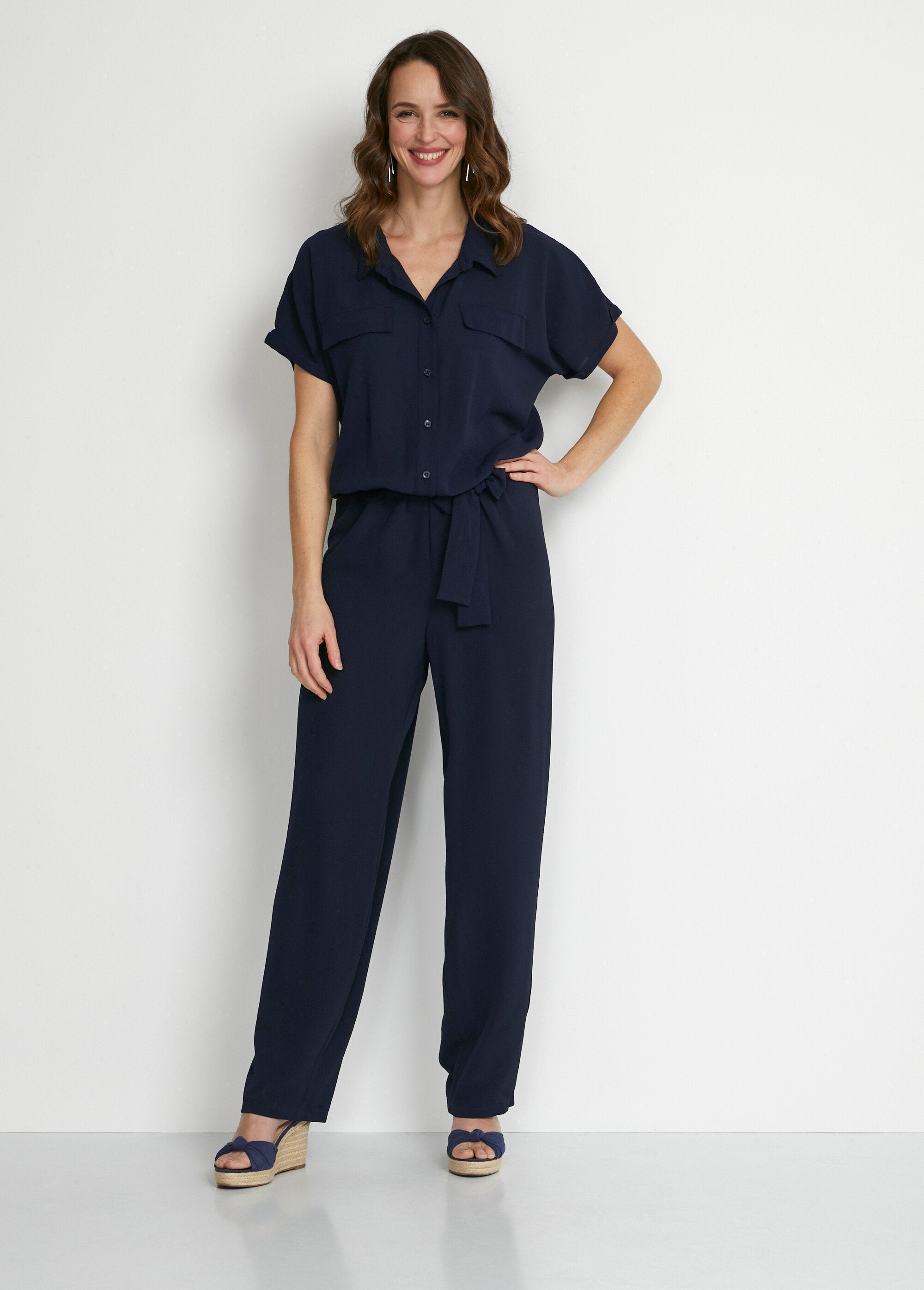 Combi-pantalon_unie_taille_élastiquée_Uni_marine_FA1_slim