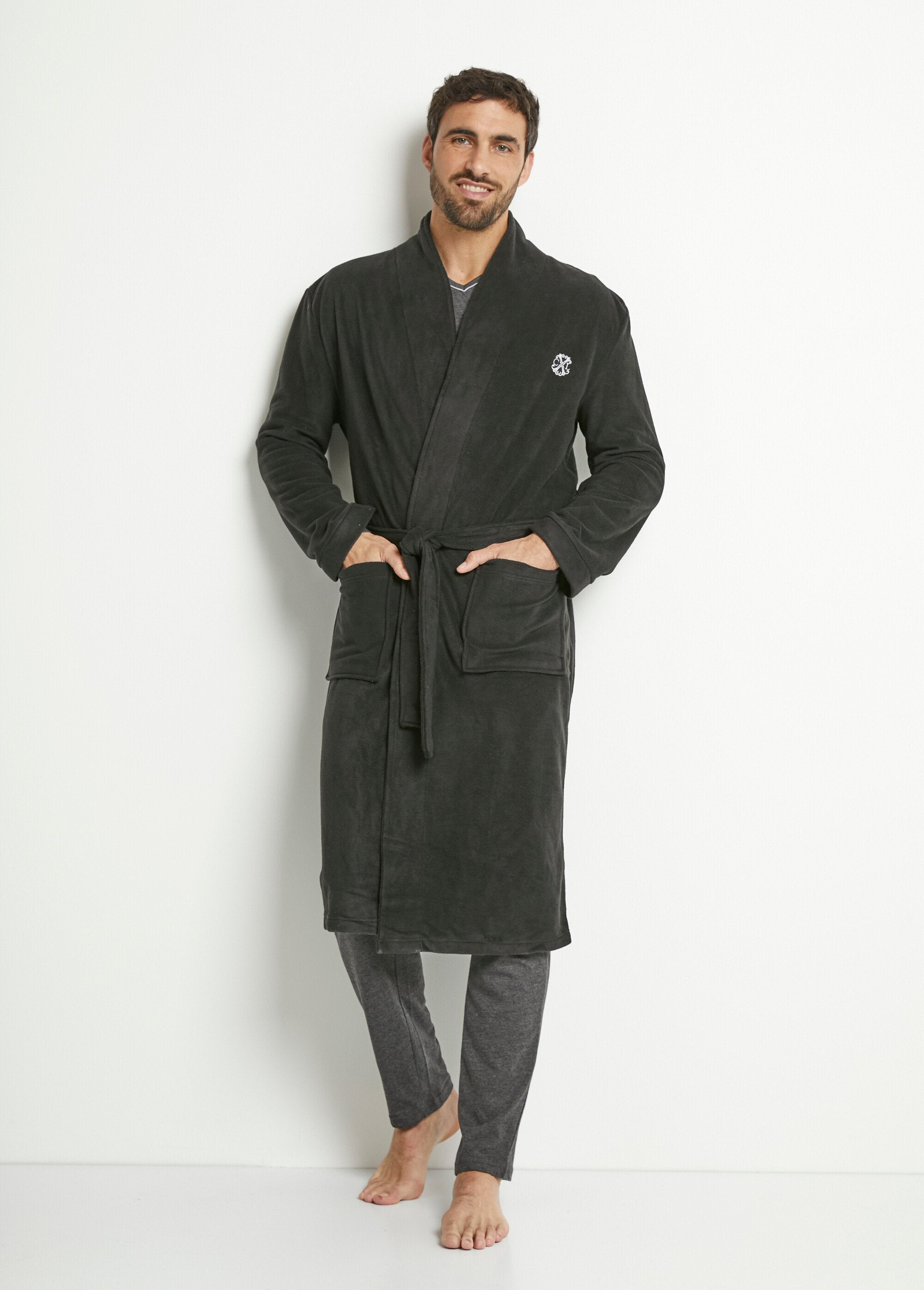 Warme_fleece_badjas_Noir_FA1_slim