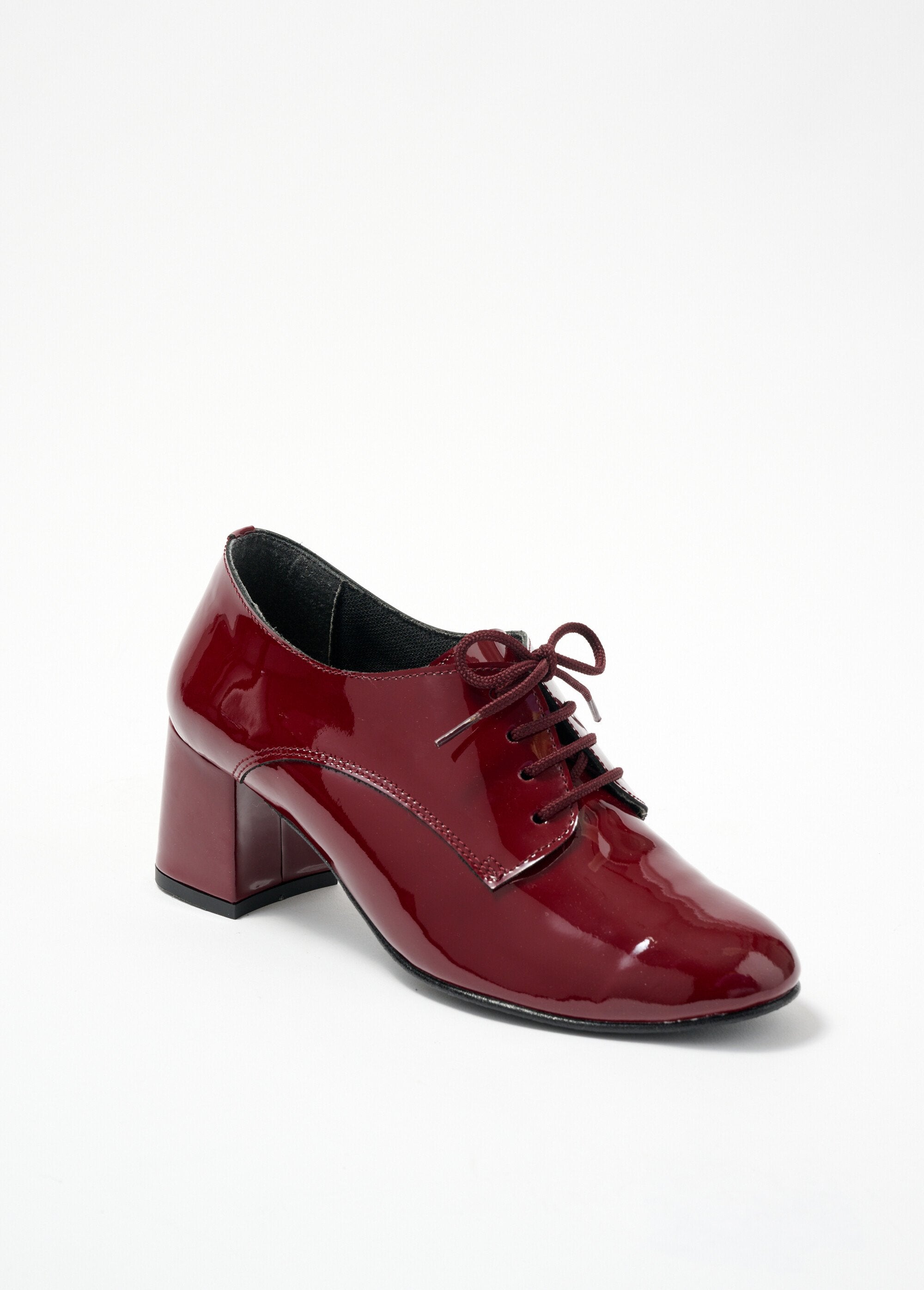 Derbies lacées à talons largeur confort cuir vernis Vernis bordeaux ...