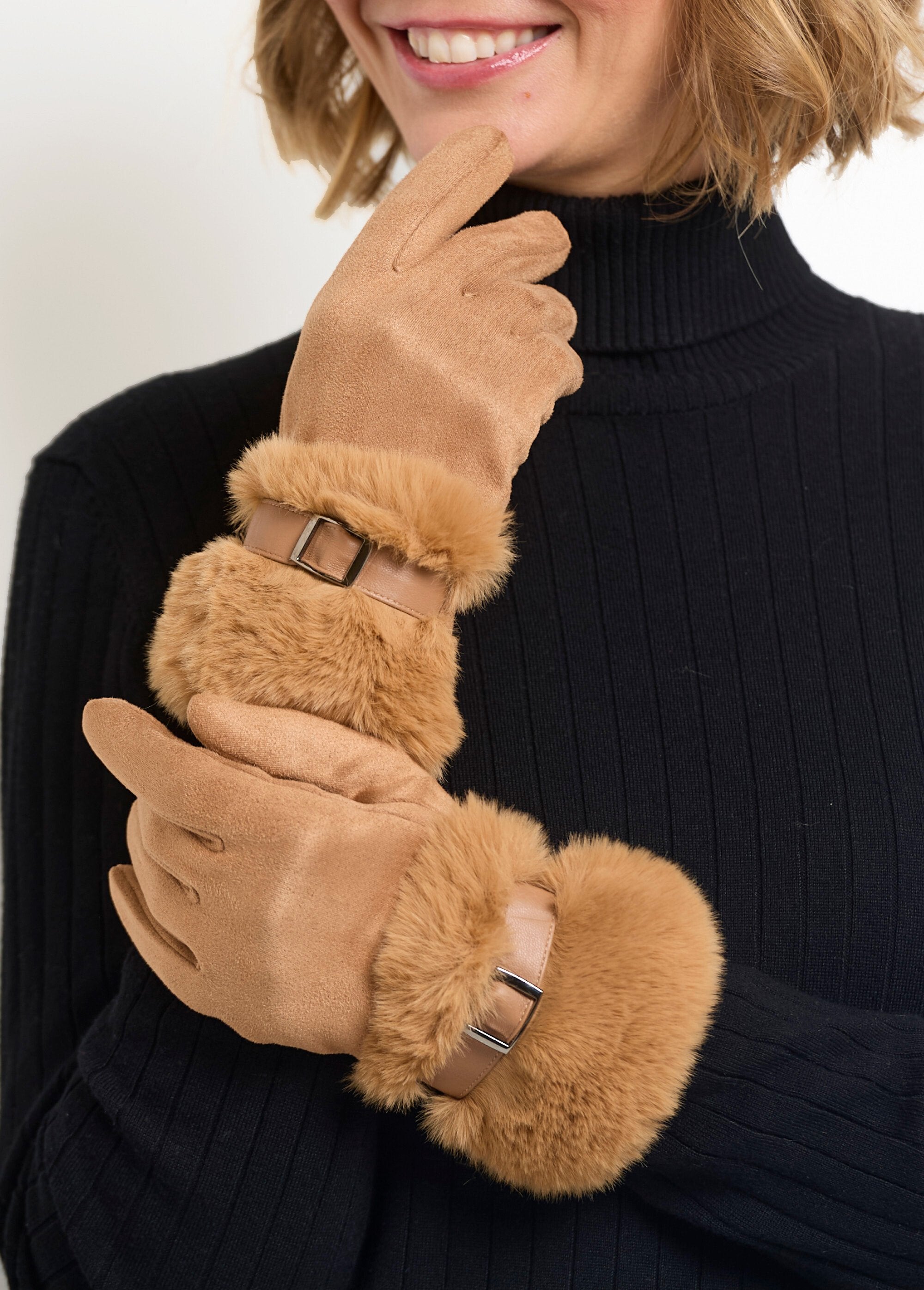 Gants_suédine_fausse_fourrure_et_boucle_Camel_DE2_slim