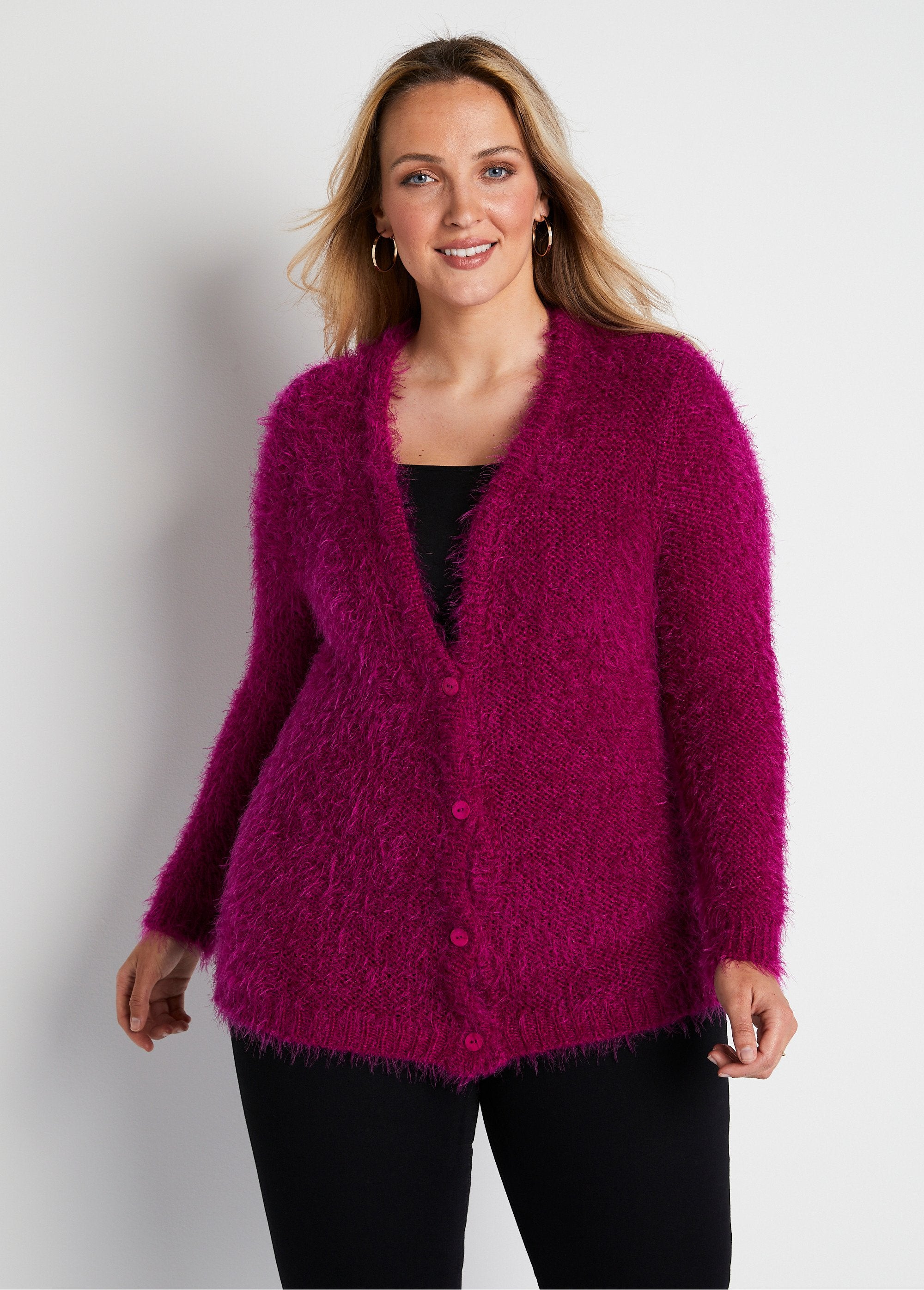 Gilet_boutonné_mi-long_maille_douce_Fuchsia_FA1_curvy